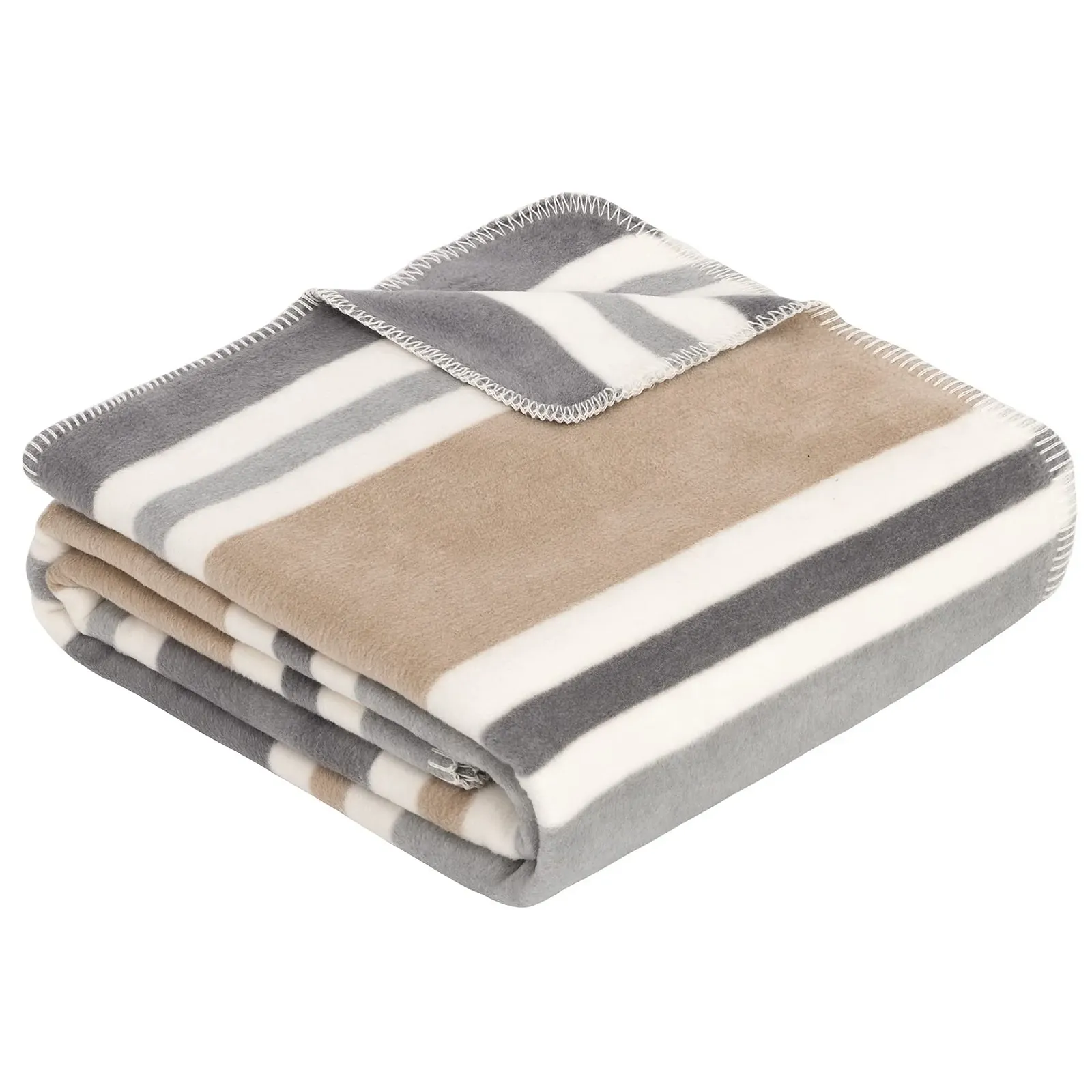 Одеяло Ibena Barnsley 150 x 200 см - Хлопковая смесь Мягкое, Теплое и пригодное для стирки Пледовое одеяло в полоску Серо-бежевое, фото №1 Одеяло Ibena Barnsley 150 x 200 см - Хлопковая смесь Мягкое, Теплое и пригодное для стирки Пледовое одеяло в полоску Серо-бежевое, фото №1
