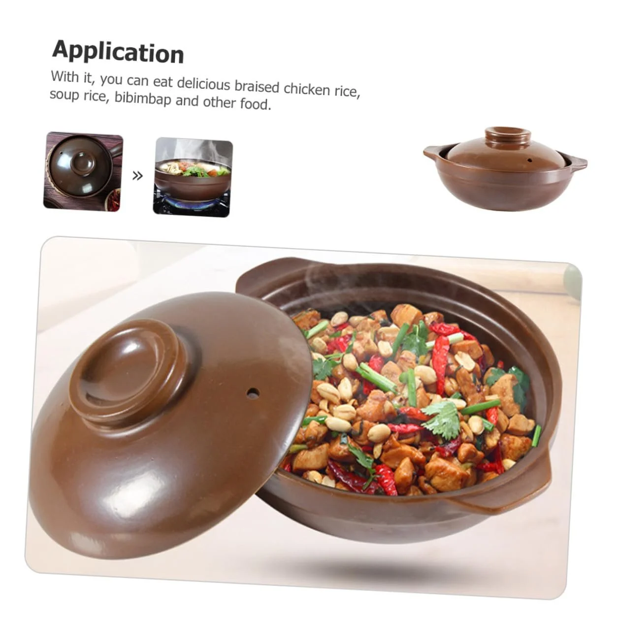 Глиняный горшочек LIFKOME традиционный керамический с двумя ручками термостойкий, фото №3