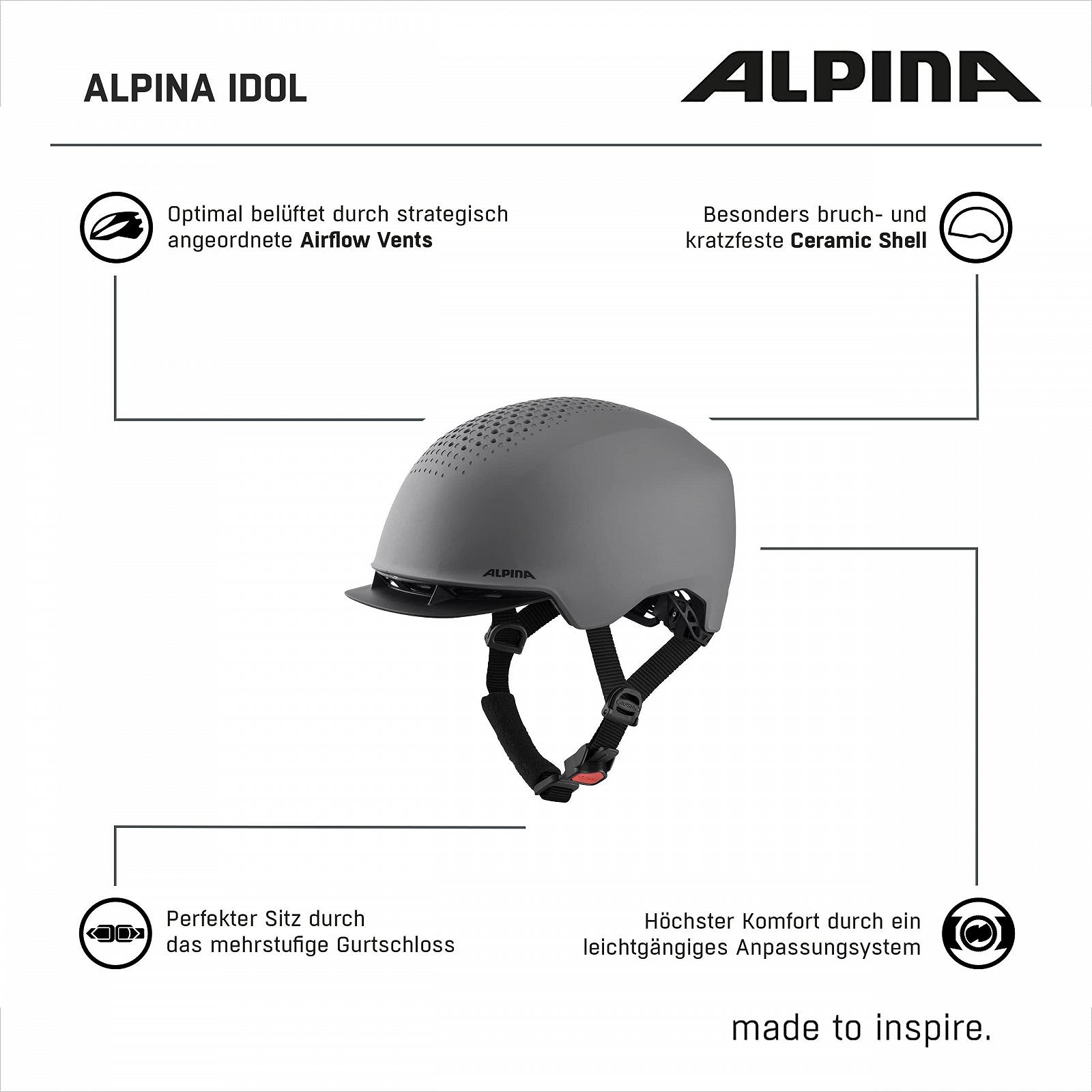 Велосипедний шолом ALPINA Idol Sustainable Illuminated & Lightweight з LED підсвічуванням та сонцезахисним козирком для дорослих, фото №6