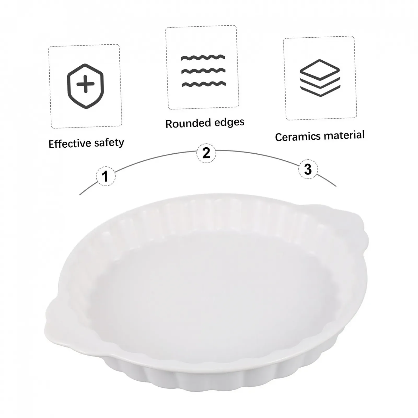 Форма для запекания TOYANDONA керамическая круглая с ручками жаростойкая белая, фото №5