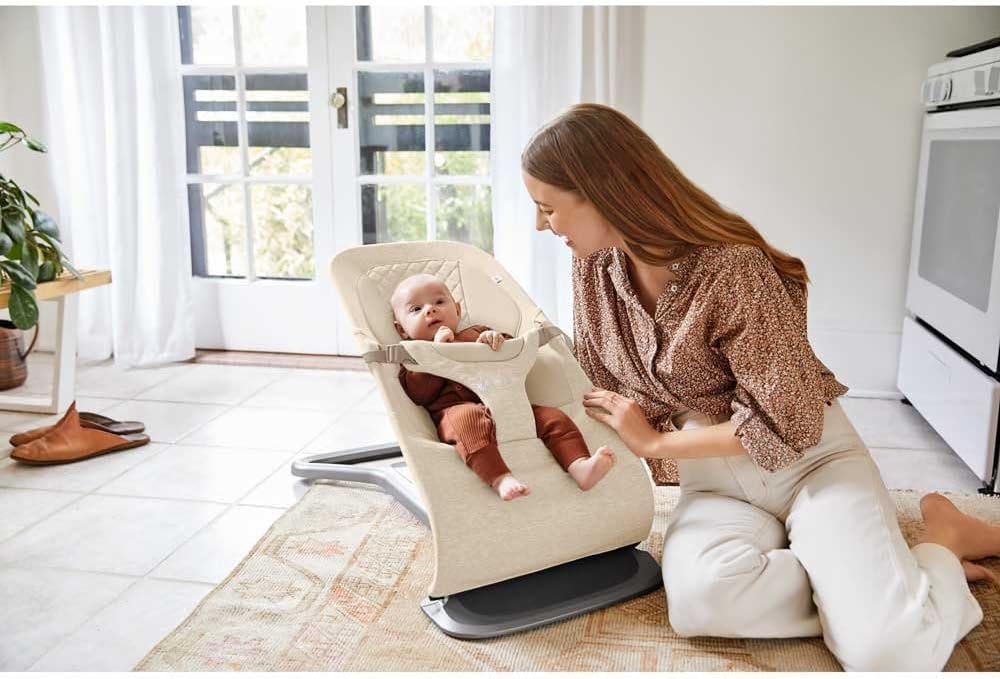 Детский шезлонг Ergobaby 3-в-1 Evolve Bouncer с рождения до малышей качели с вкладышем для новорожденных Кремовой, фото №7