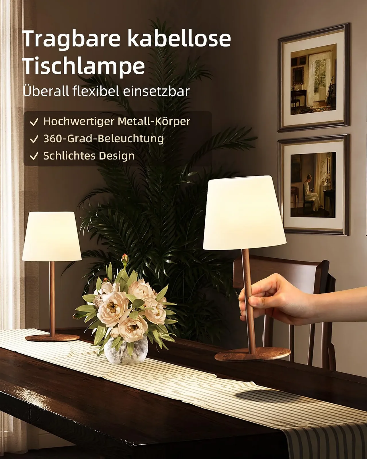 Настільні лампи EZVALO комплект 2 шт. світлодіодні бездротові IP65 USB-C Колір дерева, фото №2