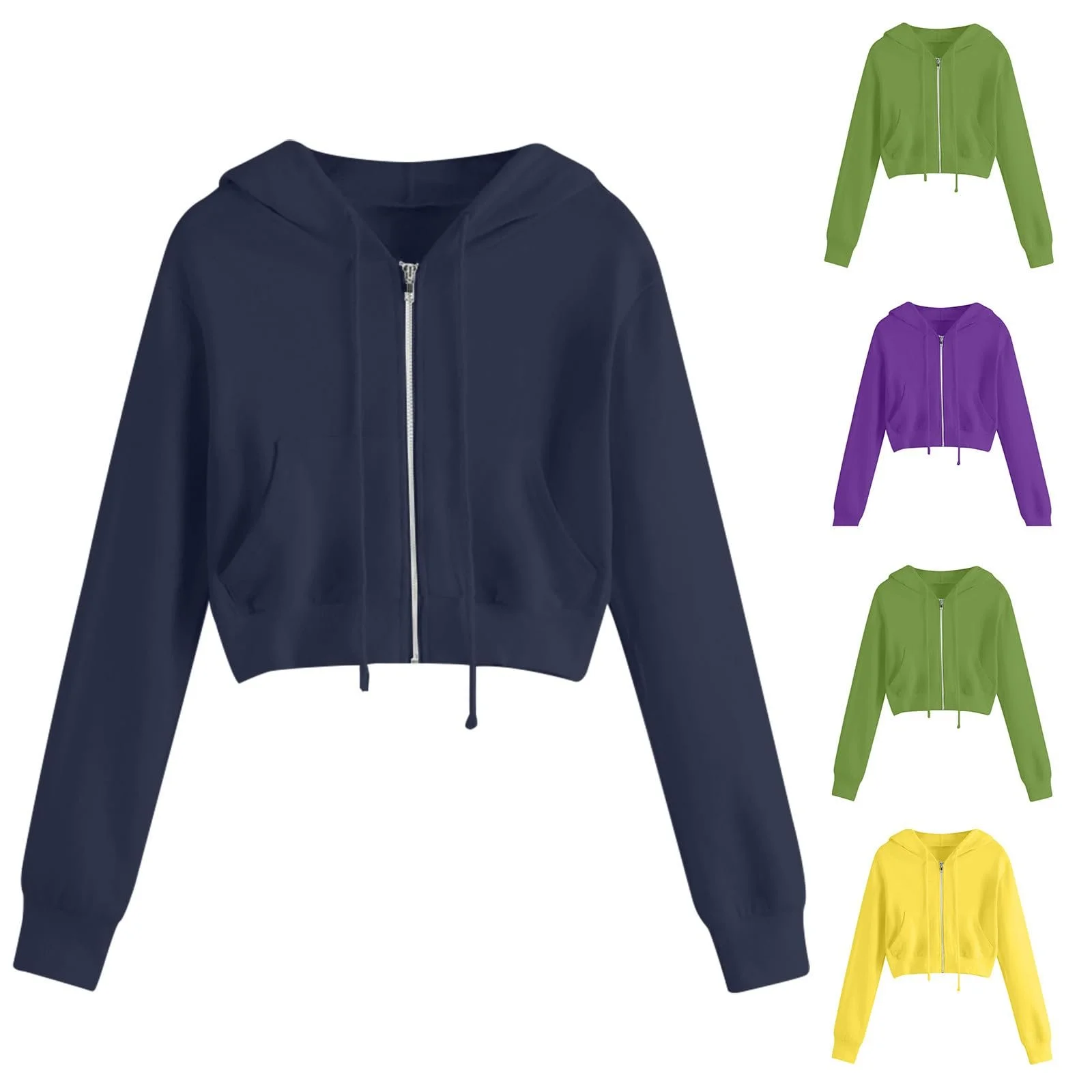 Куртка спортивная женская на молнии Y2k Укороченное худи с капюшоном Длинный рукав Однотонная куртка Легкая толстовка Хлопок Переходная куртка Повседневная Сексуальная Спортивная рубашка Большие Размеры, фото №2