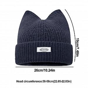 Вязаная зимняя шапка для женщин и девочек Ушки котика Черно-синий - Фото 1