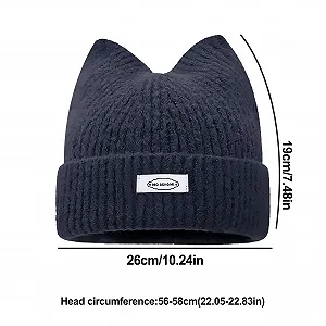 В'язана зимова шапка для жінок і дівчат Вушка котика Чорно-синій - Фото 1