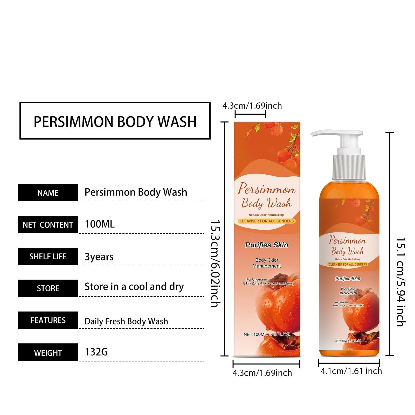 Гель для душу Persimmon з екстрактом хурми для чоловіків та жінок 2 x 200 мл, фото №8