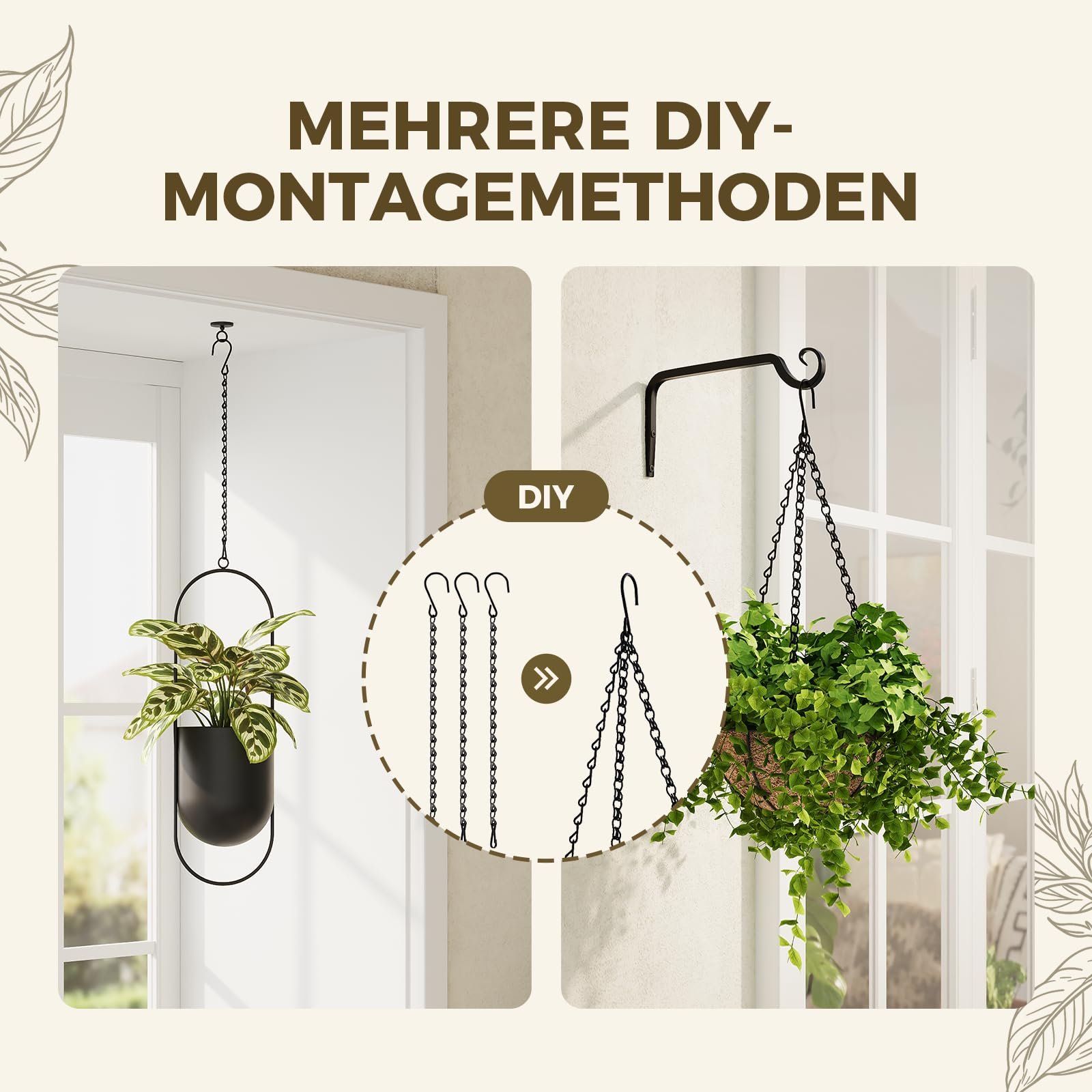 Підвіс для рослин Bamworld Набір 2 шт. 24 см Зі стельовим гачком Чорний, фото №3