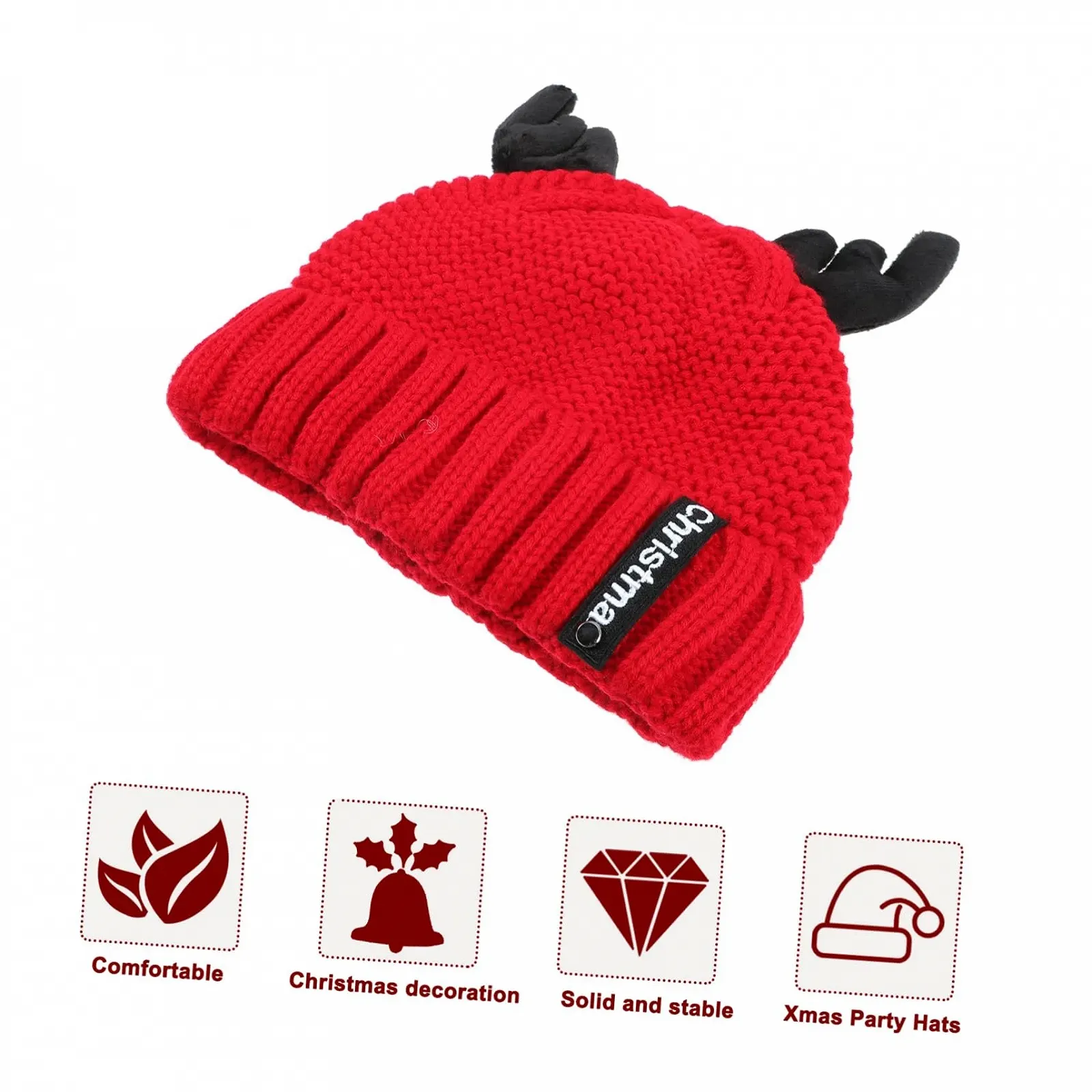 В'язана шапка LIFKOME Різдвяна Тепла вовняна пряжа Червоний, фото №2