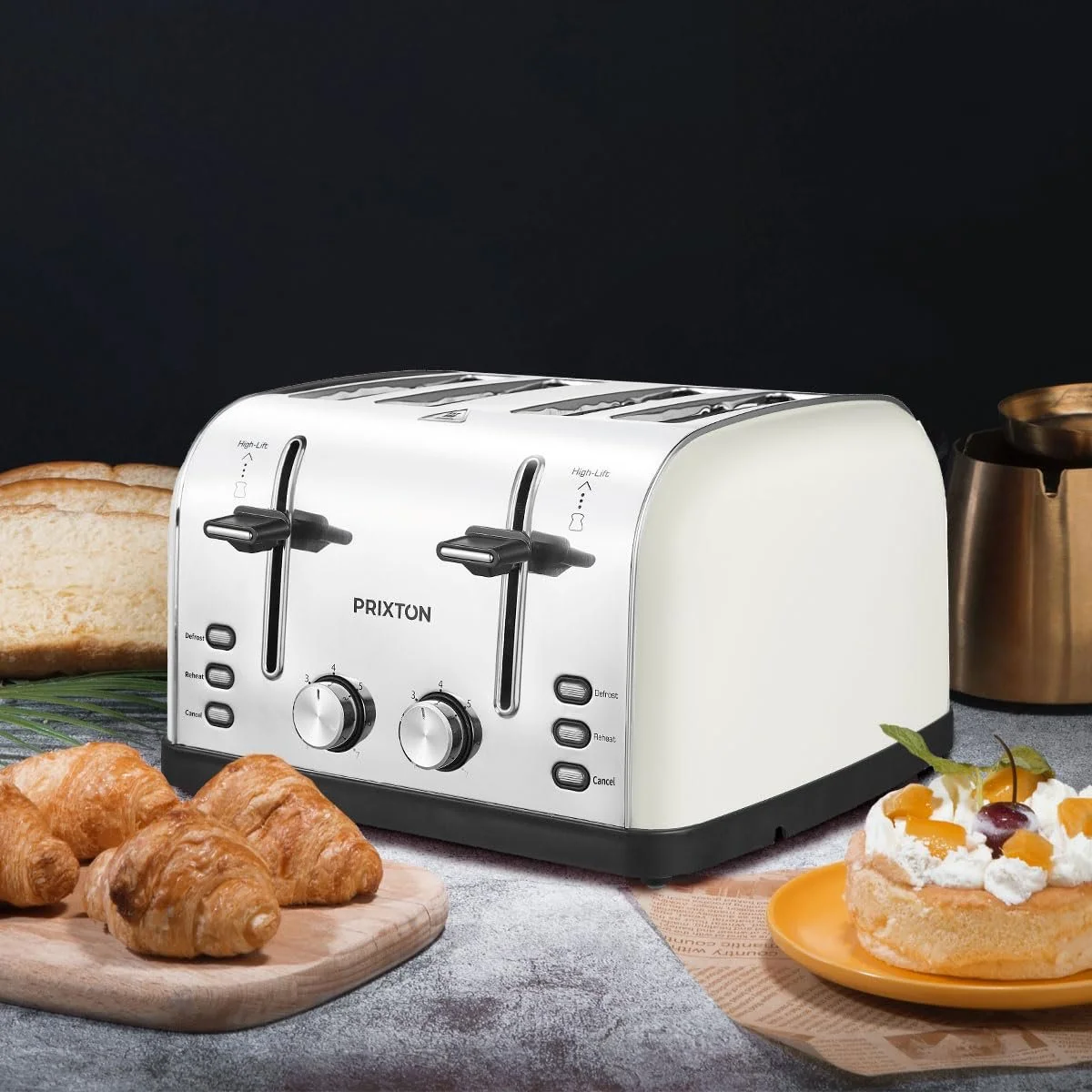 Тостер PRIXTON Bianca 4 скибочки 7 рівнів підсмажування Потужність 1900 Вт Довгий слот Нержавіюча сталь Функція розморожування Теплоізоляційний корпус Включає підставку для крихт, фото №9