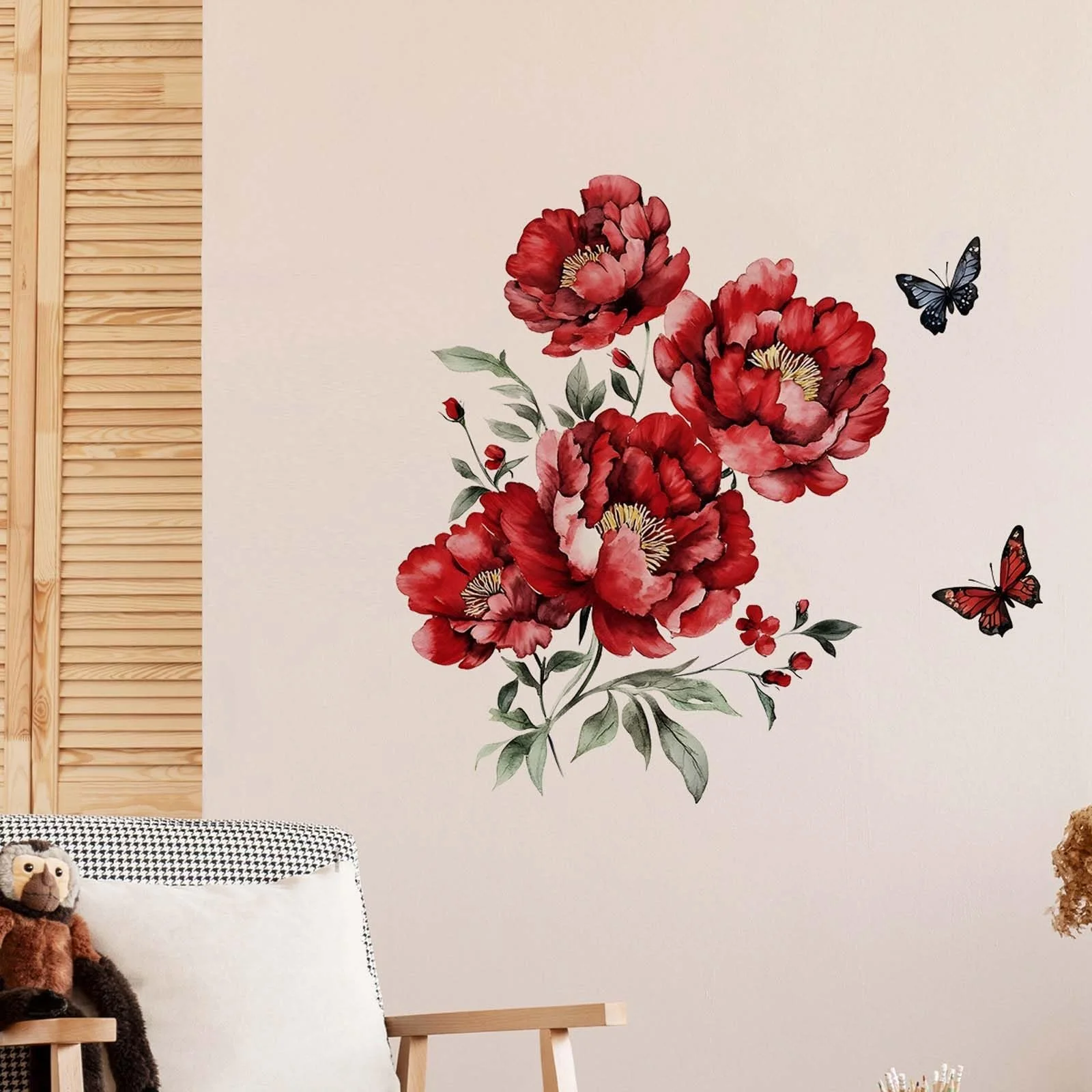 Наклейки на стену Красные пионы и бабочки 67 x 67 см, фото №4