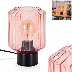 Настільна лампа Moruja метал/скло Ø13 см 1 x E27 чорна/рожева - Фото 1