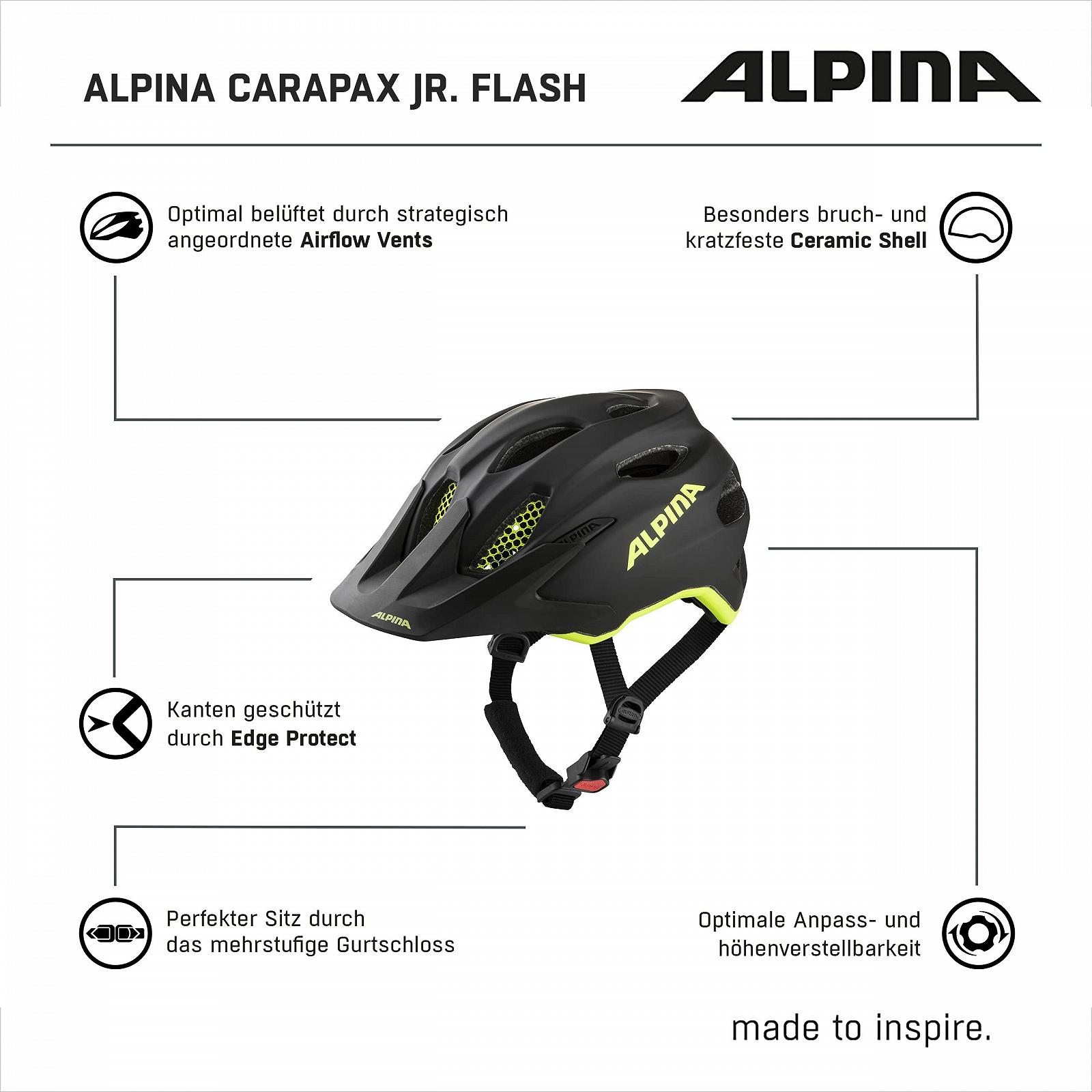 Шлем ALPINA Carapax JR. Flash Illuminated, легкий, безопасный, со светодиодом и сеткой от насекомых, детский, фото №6