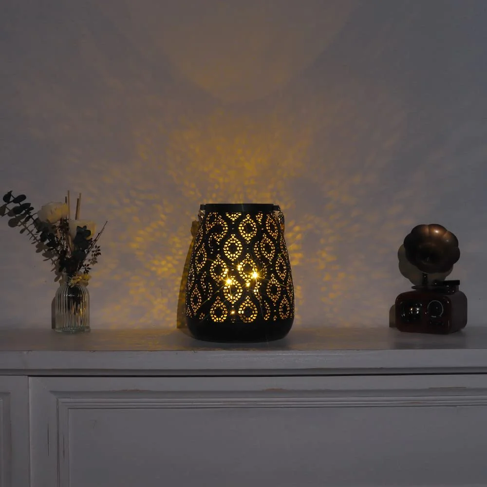 Настільна лампа-ліхтар TRIROCKS Moroccan 23 см Чорна з золотом, фото №4