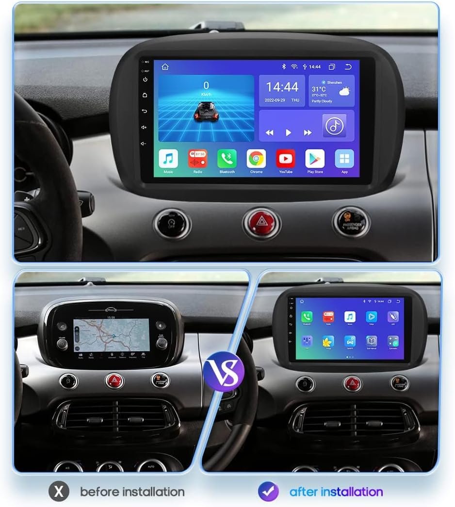 Штатна автомагнітола Hizpo для Fiat 500X 2014-2020 / 9" / Сенсорна / 4/32Гб / Android 12 / Apple CarPlay / Android Auto / Bluetooth / WI-FI / GPS / USB / DAB, фото №3