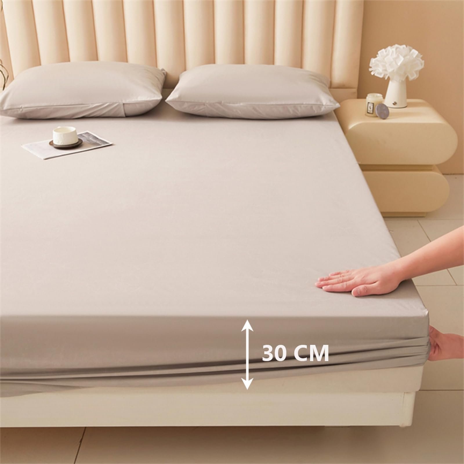 Наматрасник HAIBA Водонепроницаемая Простынь на резинке 150 x 200 см Серый Водонепроницаемый и дышащий Чехол на матрас, Защита от влаги, Стираемая Простынь, фото №3