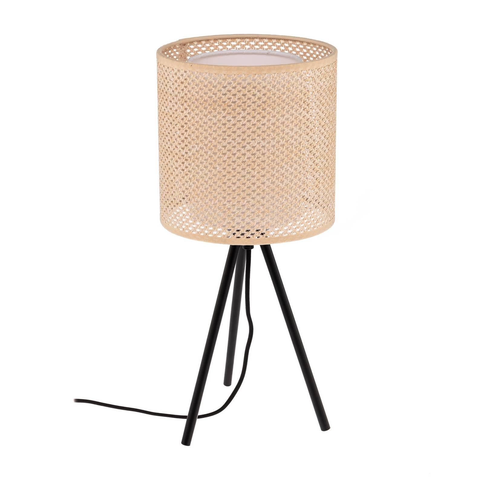 Настільна лампа Lindby Tripod Rattan Look E27 43,5 см White Cream, фото №1