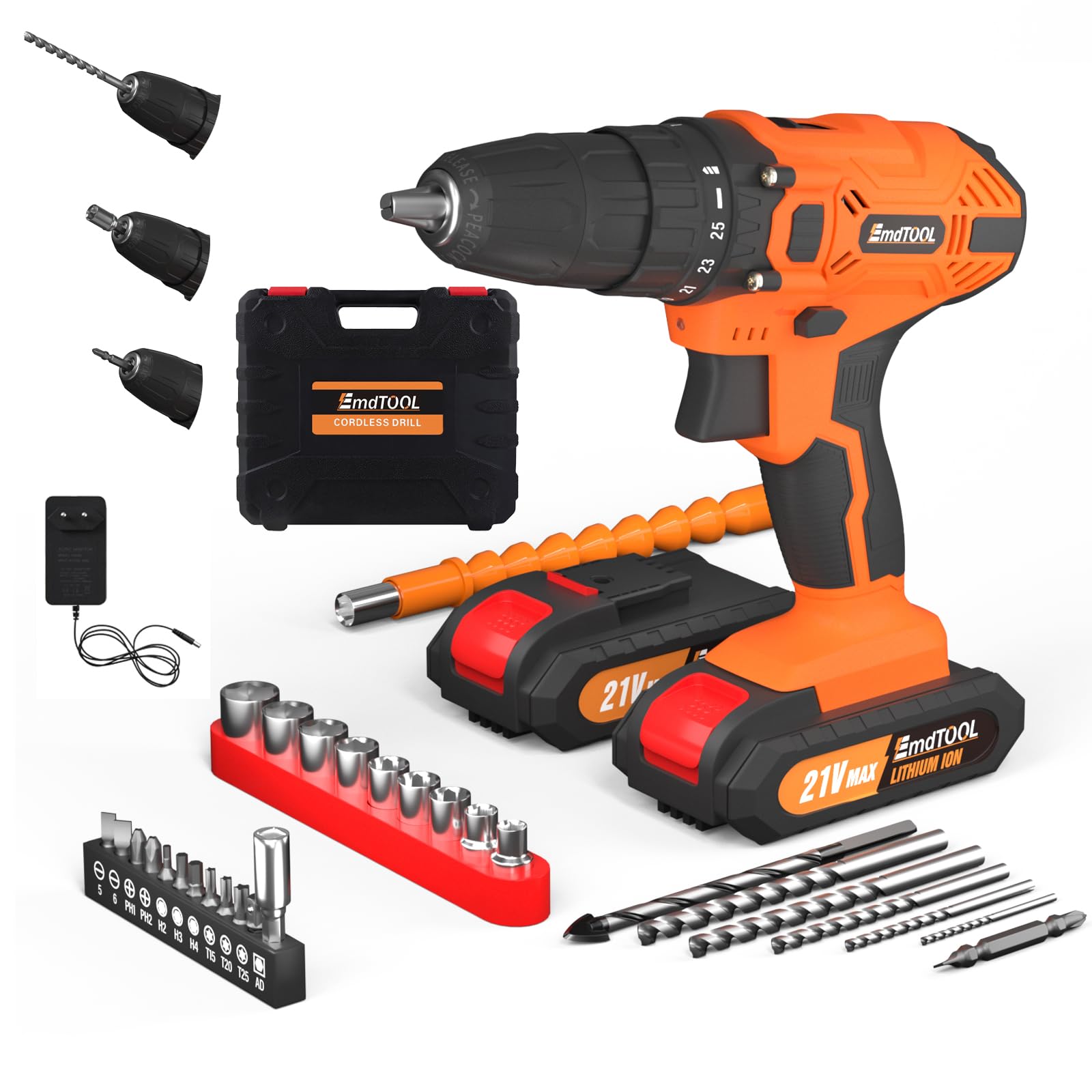 Аккумуляторная дрель-шуруповерт Cordless 21 V 45 Nm с 2 x 1500 мАч и 29 аксессуарами, фото №1