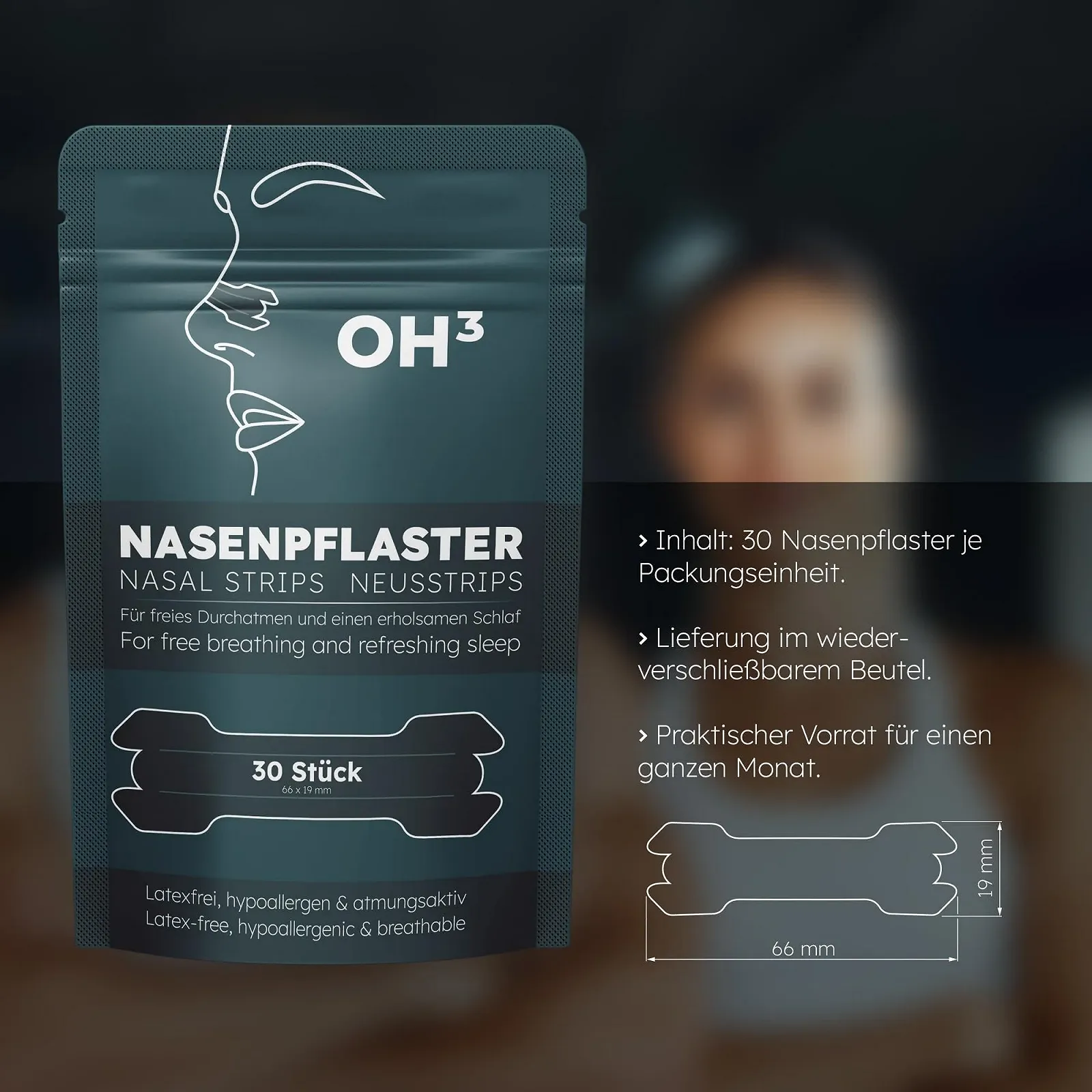 Пластыри для носа OH3 от храпа и заложенности носа полоски против храпа для спорта и сна 30 шт, фото №2
