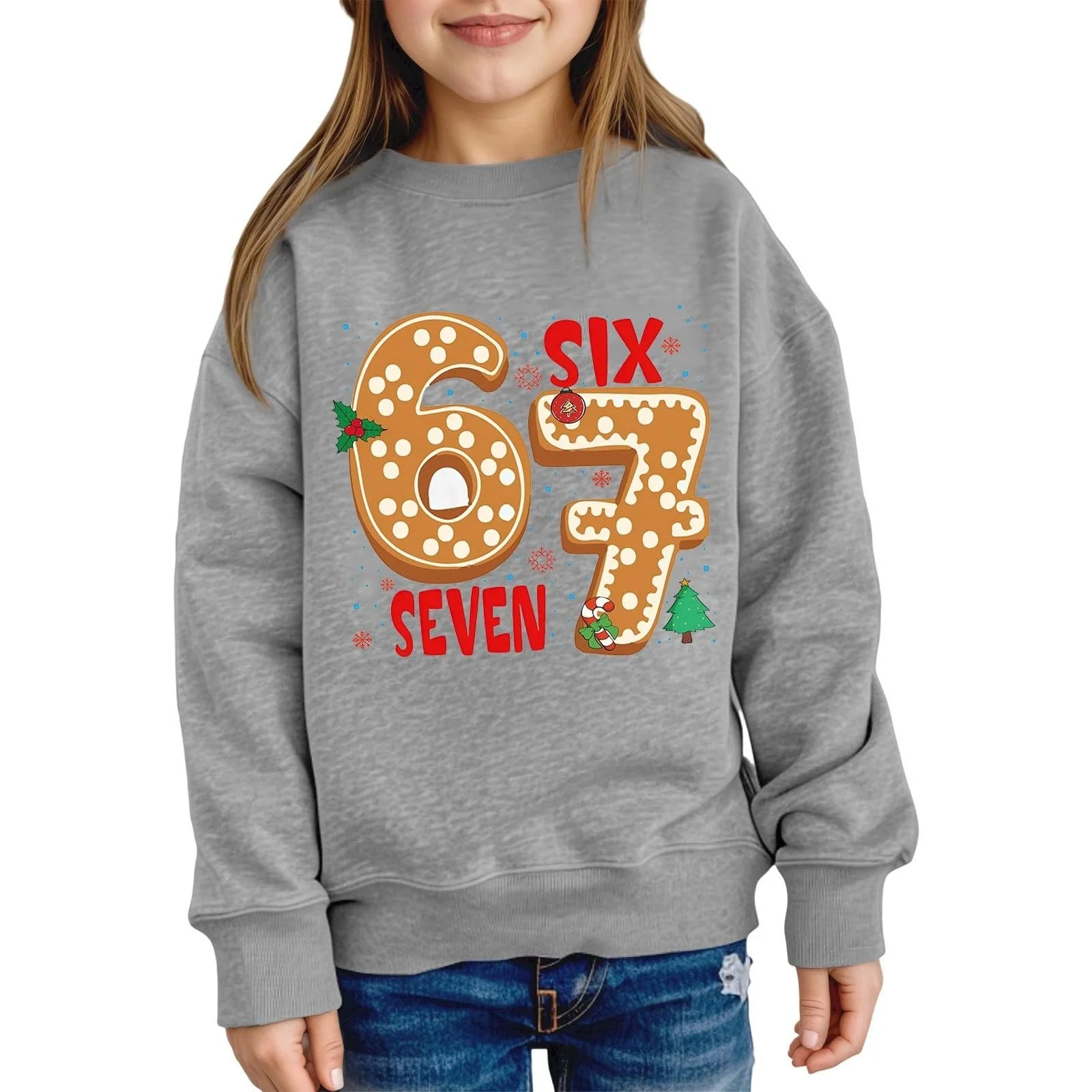 Девичьий свитшот с принтом, круглый вырез, длинные рукава, повседневный пуловер, мягкий и теплый., фото №1