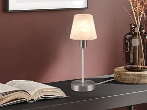 Настільна лампа meineWunschleuchte срібляста зі скляним плафоном біла матова сенсорна висота 32 см synthetic.ua - Фото 1