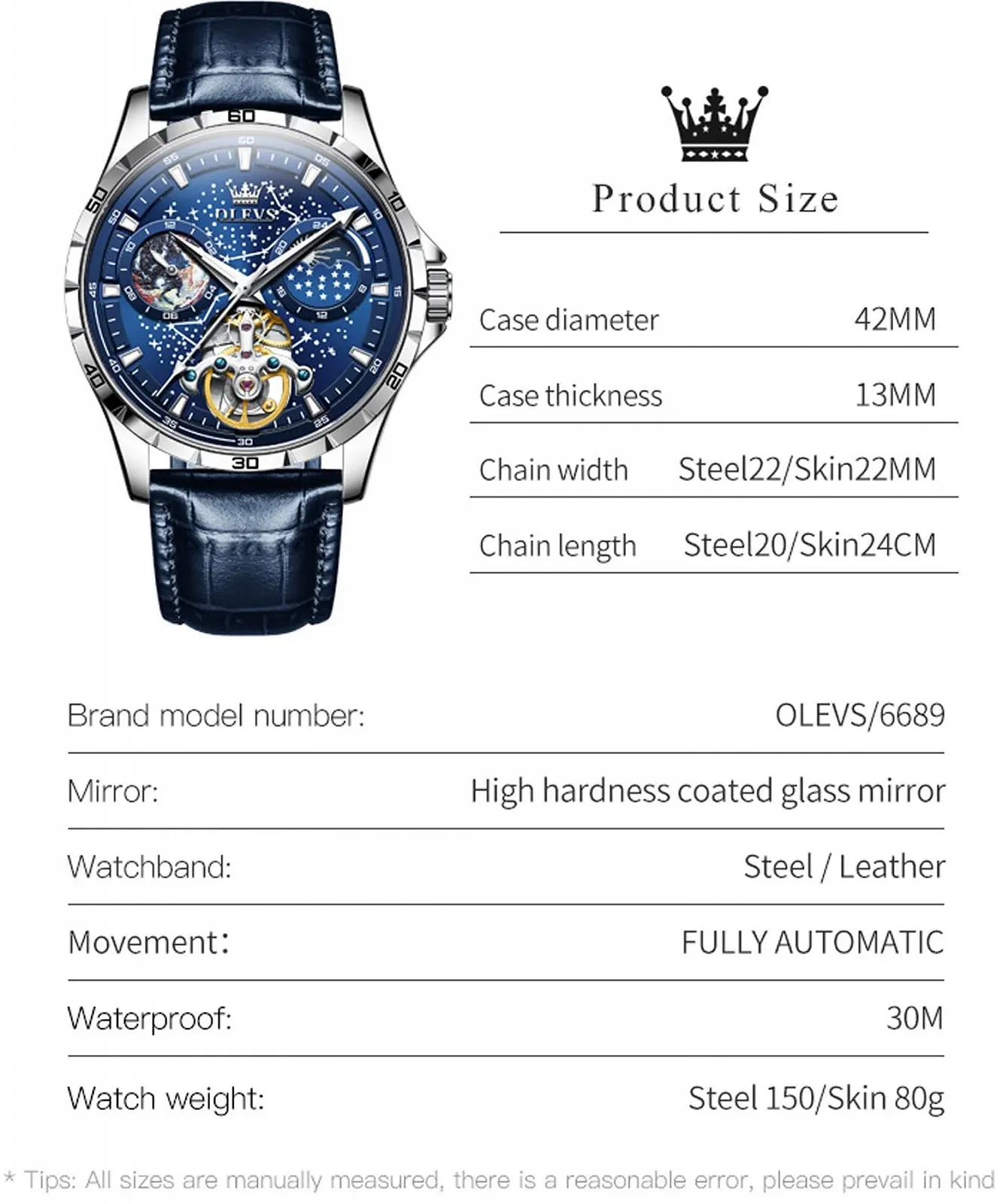 Мужские Автоматические Часы OLEVS Starry Sky Skeleton Tourbillon Механические с Автоподзаводом, Водонепроницаемые, Люминесцентные, Ремешок из нержавеющей стали, 6689, Черный циферблат, Стальная полоска, Классические, фото №2 Мужские Автоматические Часы OLEVS Starry Sky Skeleton Tourbillon Механические с Автоподзаводом, Водонепроницаемые, Люминесцентные, Ремешок из нержавеющей стали, 6689, Черный циферблат, Стальная полоска, Классические, фото №2