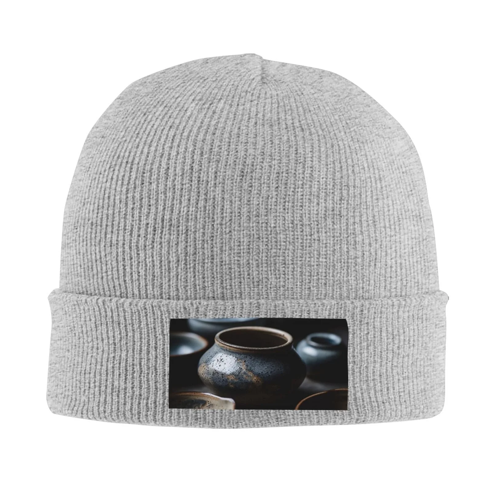 Шапка-бини Earthenware Вязаная зимняя теплая с отворотами для женщин, фото №4