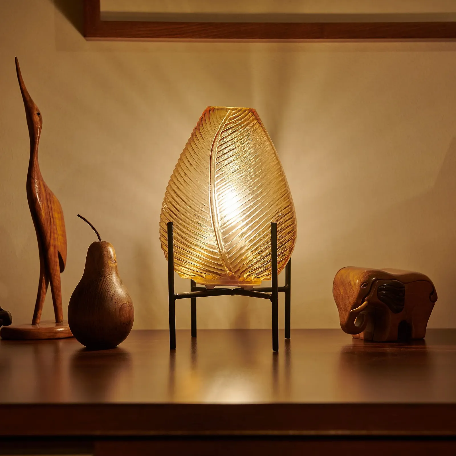 Настільна лампа Auraglow Leaf Акумуляторна USB Скляна Світлодіодна., фото №4