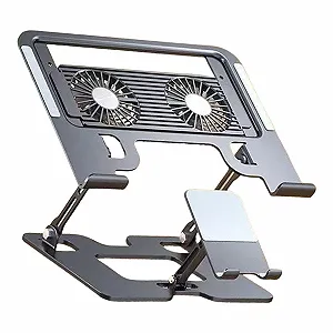 Підставка для ноутбука і телефону 2 в 1 з вуглецевої сталі, регульована, з поглинанням тепла, ергономічна, охолоджуюча - Фото 1
