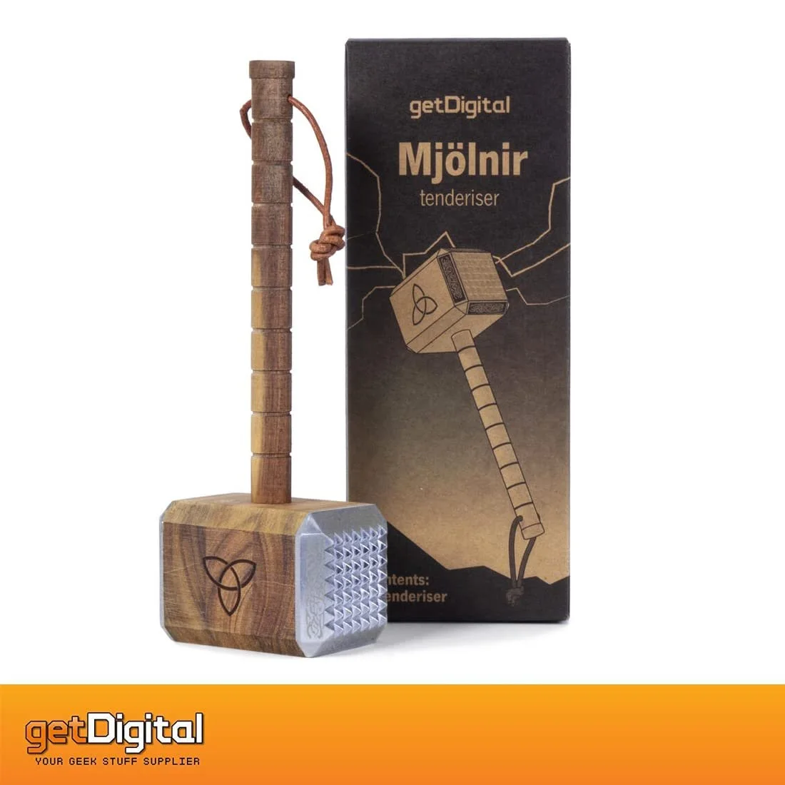 Молоток для мяса getDigital Mjölnir (молот Тора) из акации с алюминиевыми ковпачками и рунами, фото №5