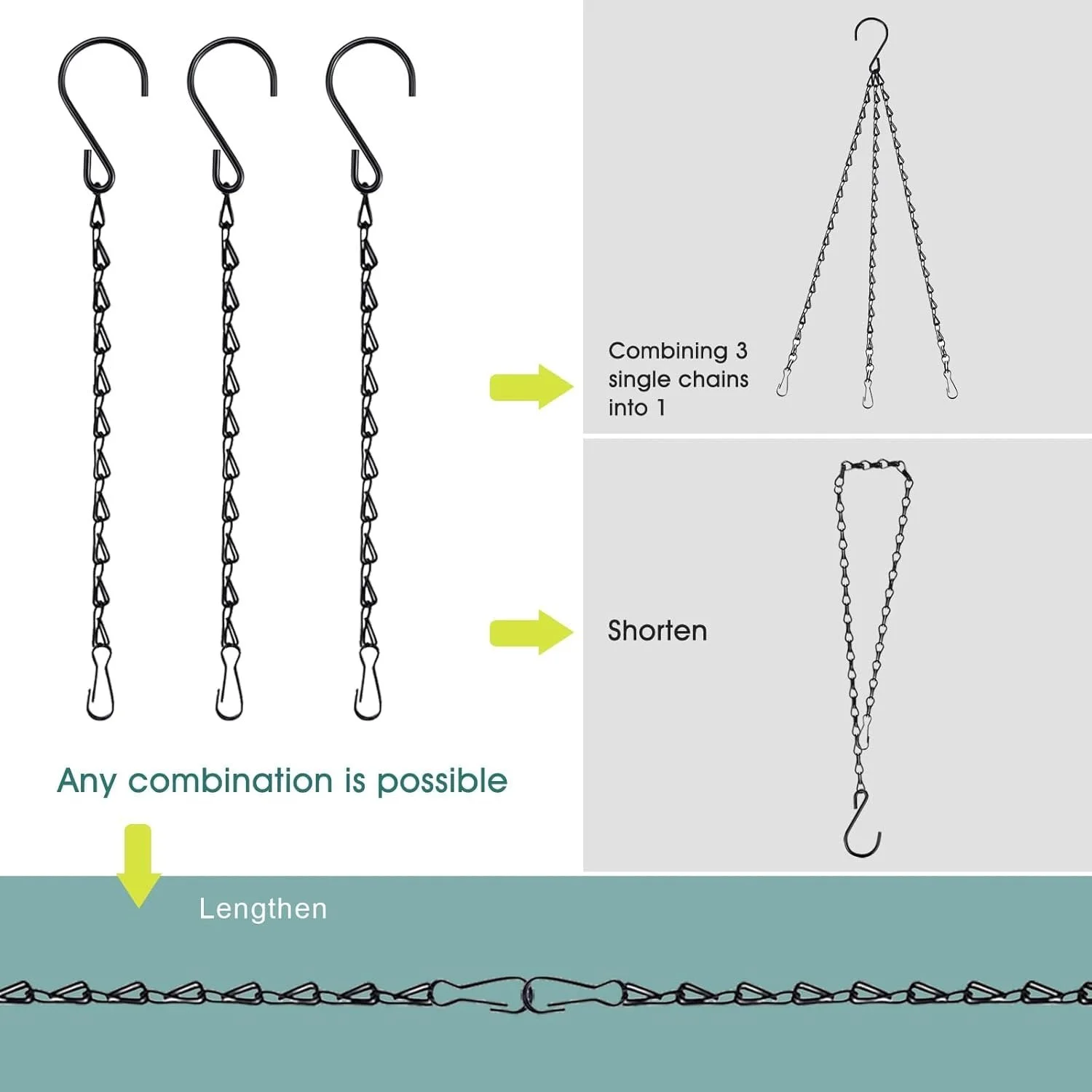 Подвесные цепочки для кашпо 10 шт. Металл Черный 25 см, фото №5