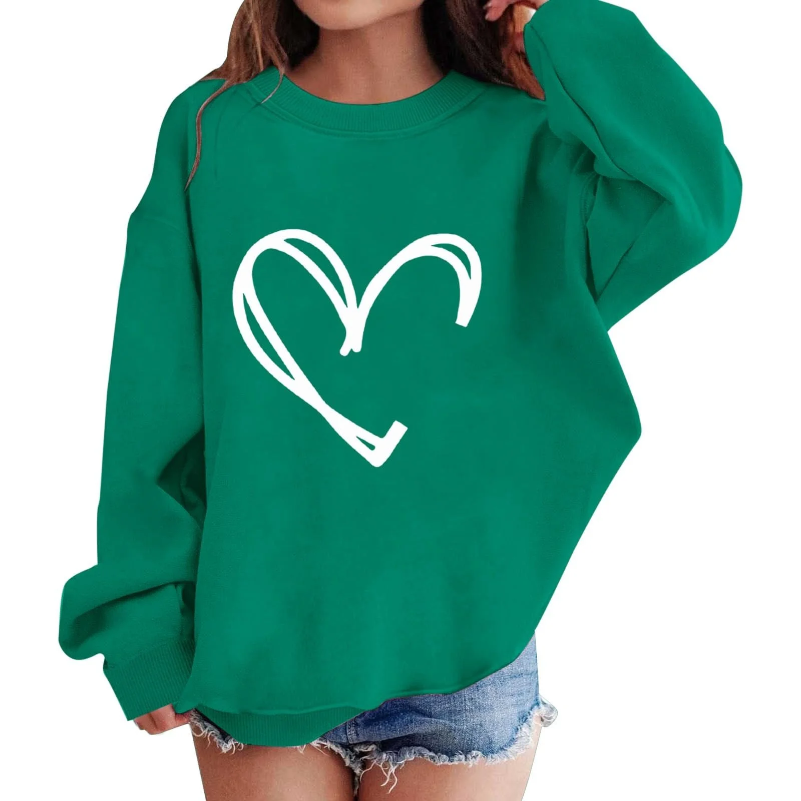 YHHRJAI Толстовка для дівчинки з принтом серця, круглим вирізом, м’який пуловер з буквеним принтом, довгими рукавами, фото №2