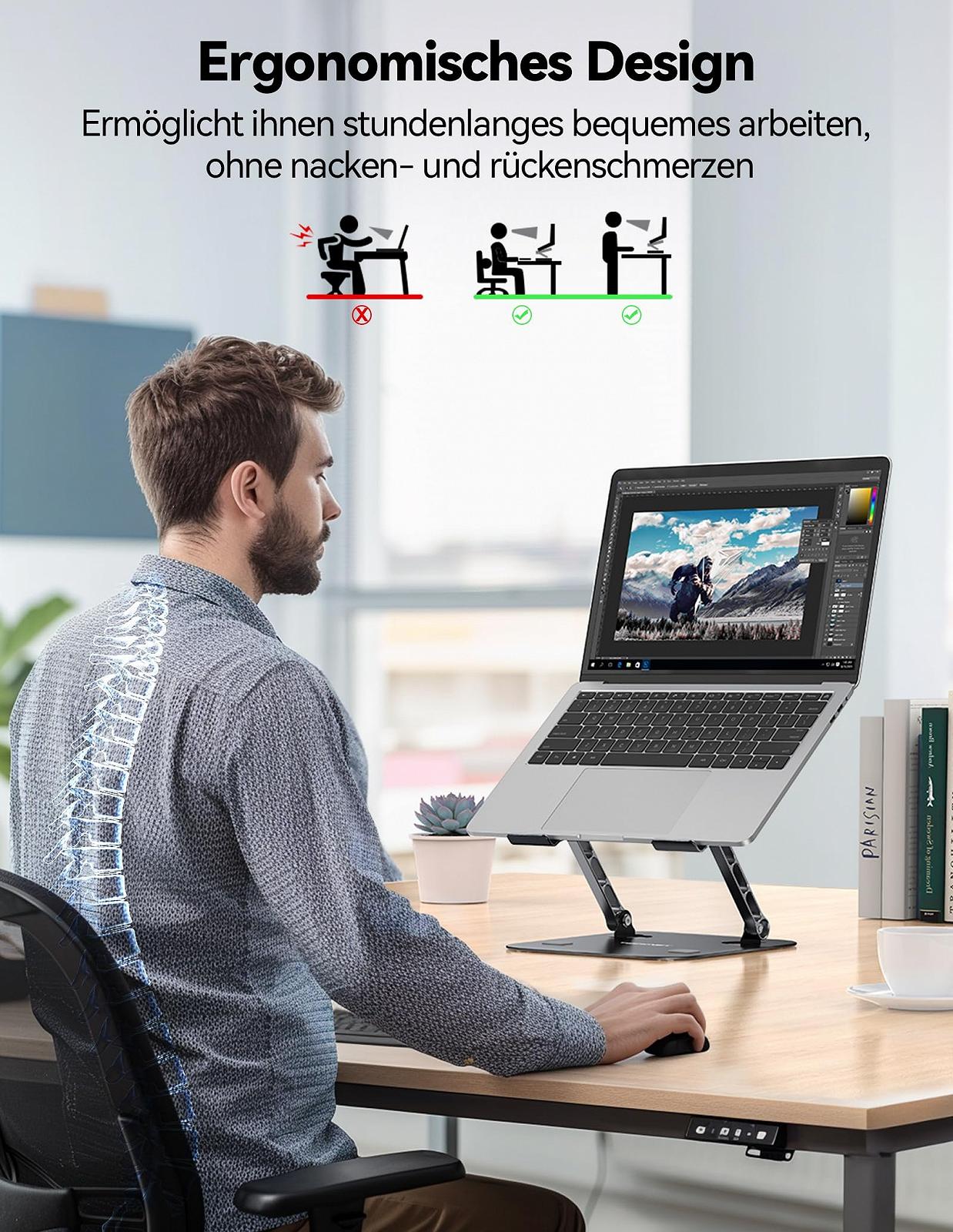 Подставка для ноутбука TECKNET Регулируемая по высоте и вращающаяся, Эргономичная подставка для ноутбука, Подставка для ноутбука Черный, фото №2 Подставка для ноутбука TECKNET Регулируемая по высоте и вращающаяся, Эргономичная подставка для ноутбука, Подставка для ноутбука Черный, фото №2