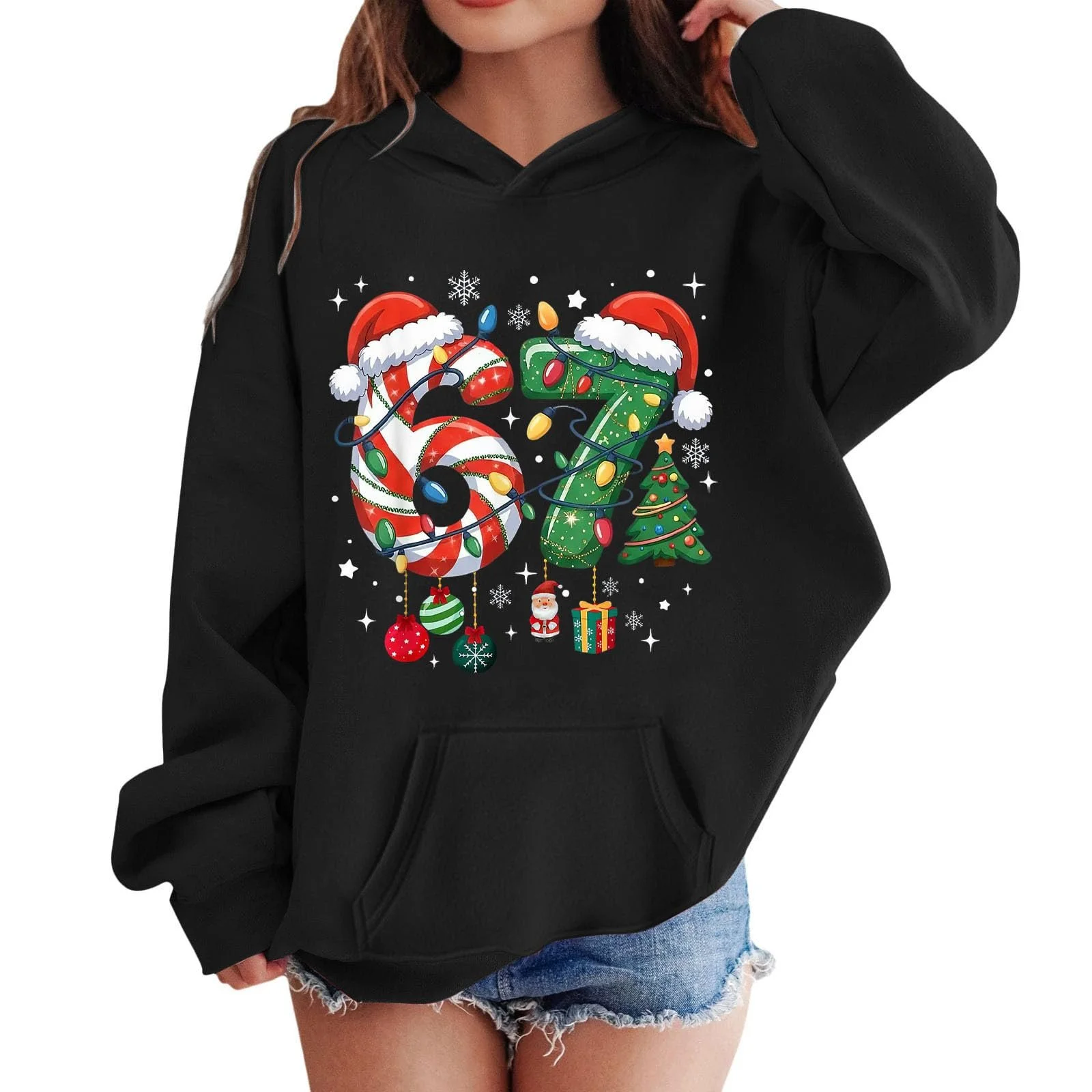 Пуловер для девочек - Детская толстовка с цифровым принтом, длинными рукавами и передним карманом, мягкий флисовый топ для осени и зимы, подходит для девочек и мальчиков, праздничный наряд, фото №2 Пуловер для девочек - Детская толстовка с цифровым принтом, длинными рукавами и передним карманом, мягкий флисовый топ для осени и зимы, подходит для девочек и мальчиков, праздничный наряд, фото №2