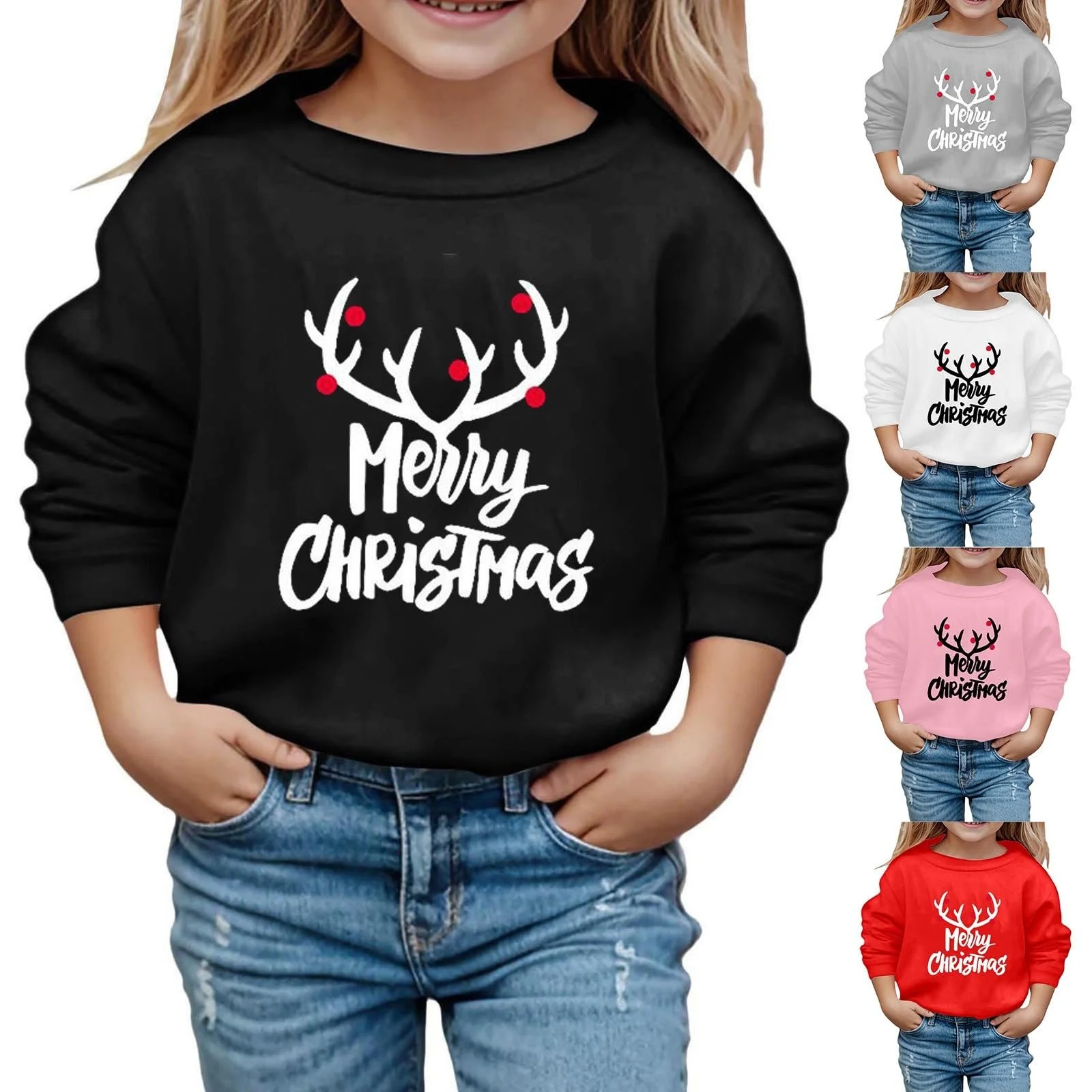 Детский рождественский джемпер для девочек, размер 134-176, свитшот с длинными рукавами и круглым вырезом, с принтом букв, легкая блузка, фото №5