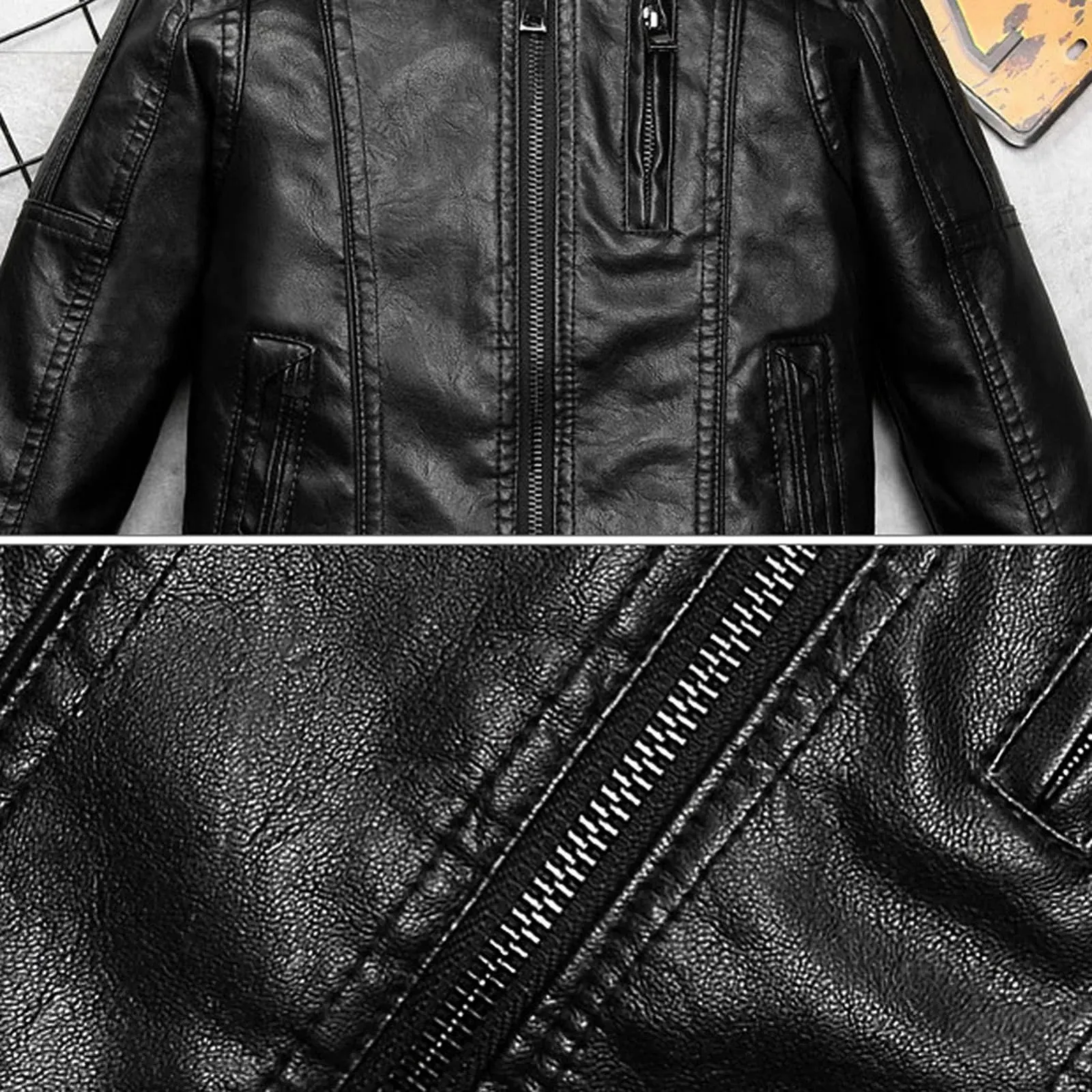 Шкіряна куртка L SERVER Дитяча для хлопчиків зі стійкою коміром, штучна шкіра, фото №5