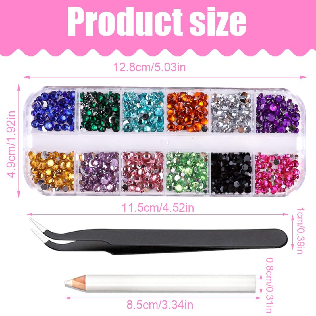 Стразы для ногтей 3690 шт., блестки, наклейки, кристаллы, бриллианты для дизайна ногтей, включая восковой карандаш для страз и пинцеты, фото №2