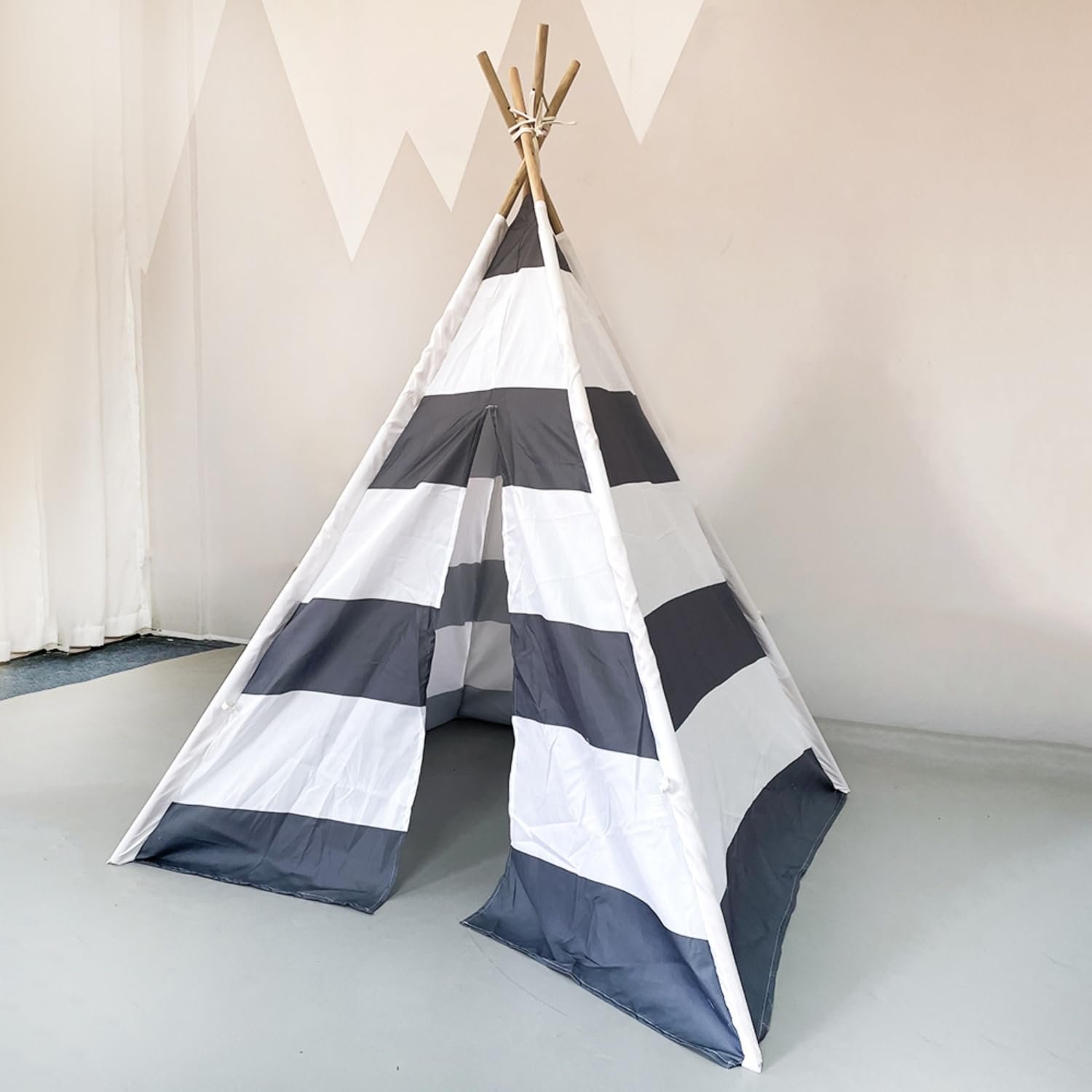 Намет дитячий ігровий Benebomo Teepee, сіро-білий у смужку, висота 140 см, з вікном, фото №7