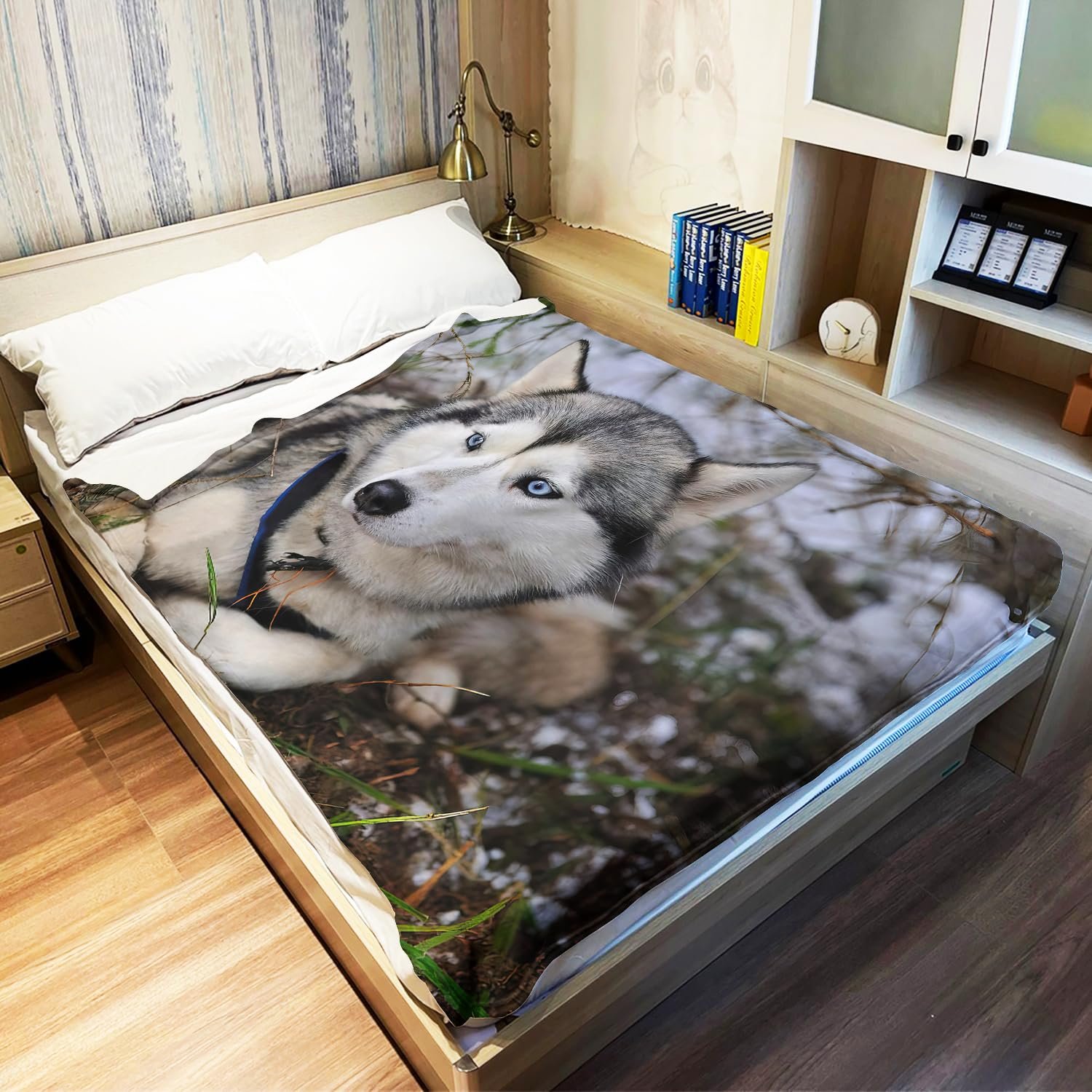 Одеяло YISUMEI Фланель Мягкое Флисовое Одеяло для Кровати Сибирский Хаски, 150 x 200 см, фото №2