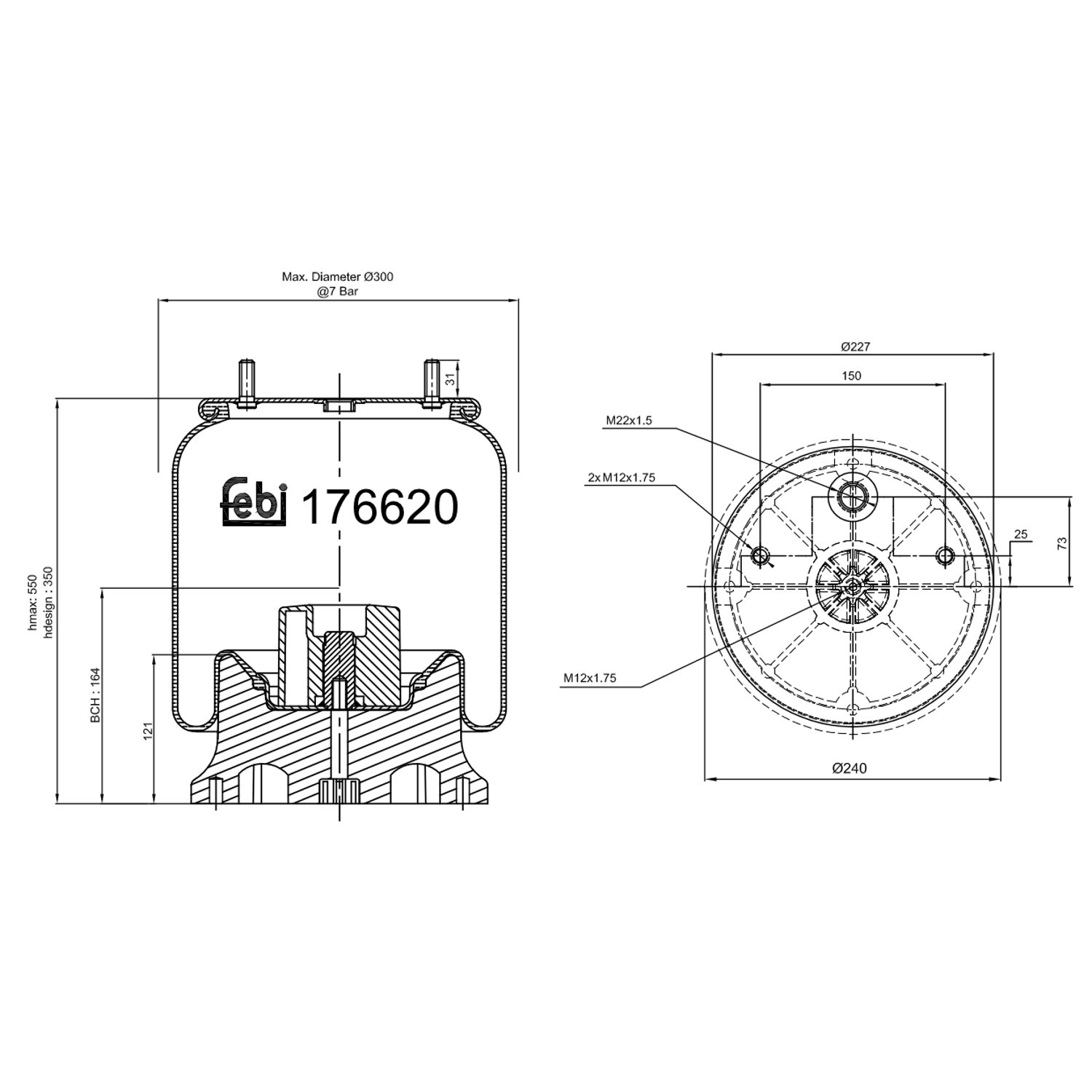 Пневморессора (баллон) FEBI BILSTEIN 176620 для GIGANT KRONE, фото №1