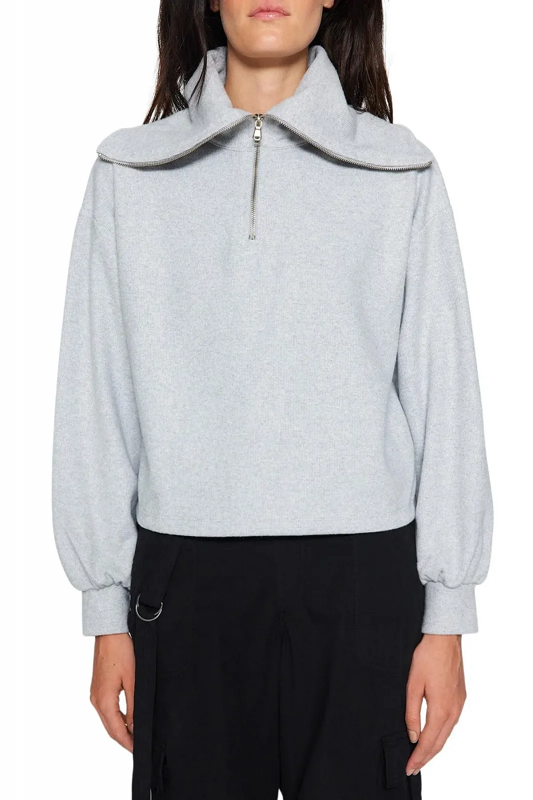 Женский свитшот прямого кроя с длинными рукавами свободного стиля TRENDYOL, фото №4