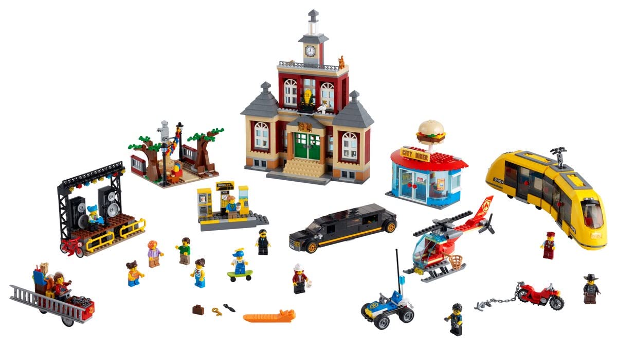 Конструктор Lego City Main Square 60271 Набор из 1517 элементов с ратушей, закусочной, лимузином, парком, трамваем и вертолетом от City Adventures, фото №3