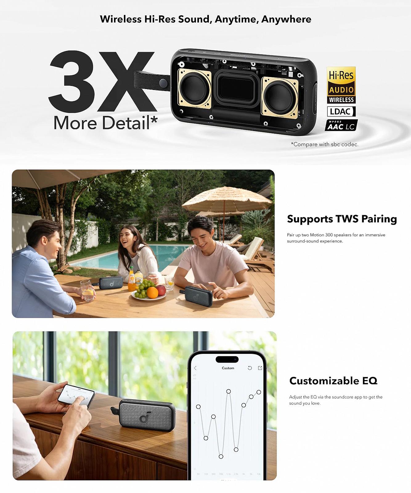 Портативна колонка Anker Soundcore Motion 300 Blue Hi-Res LDAC 30Вт IPX7 Bluetooth 5.3 (Soundcore Motion 300), фото №9