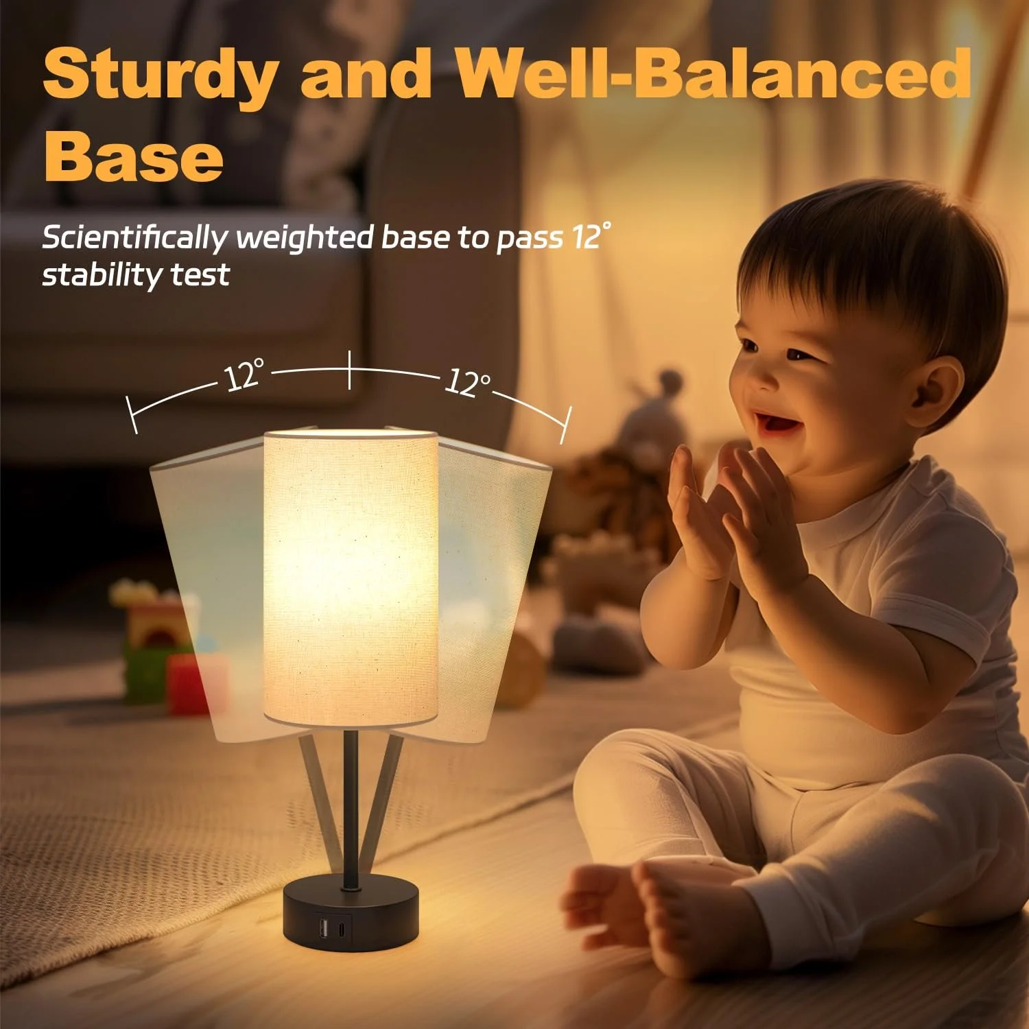 Настільна лампа Touch Dimmable USB A+C Linen Lampshade, фото №6