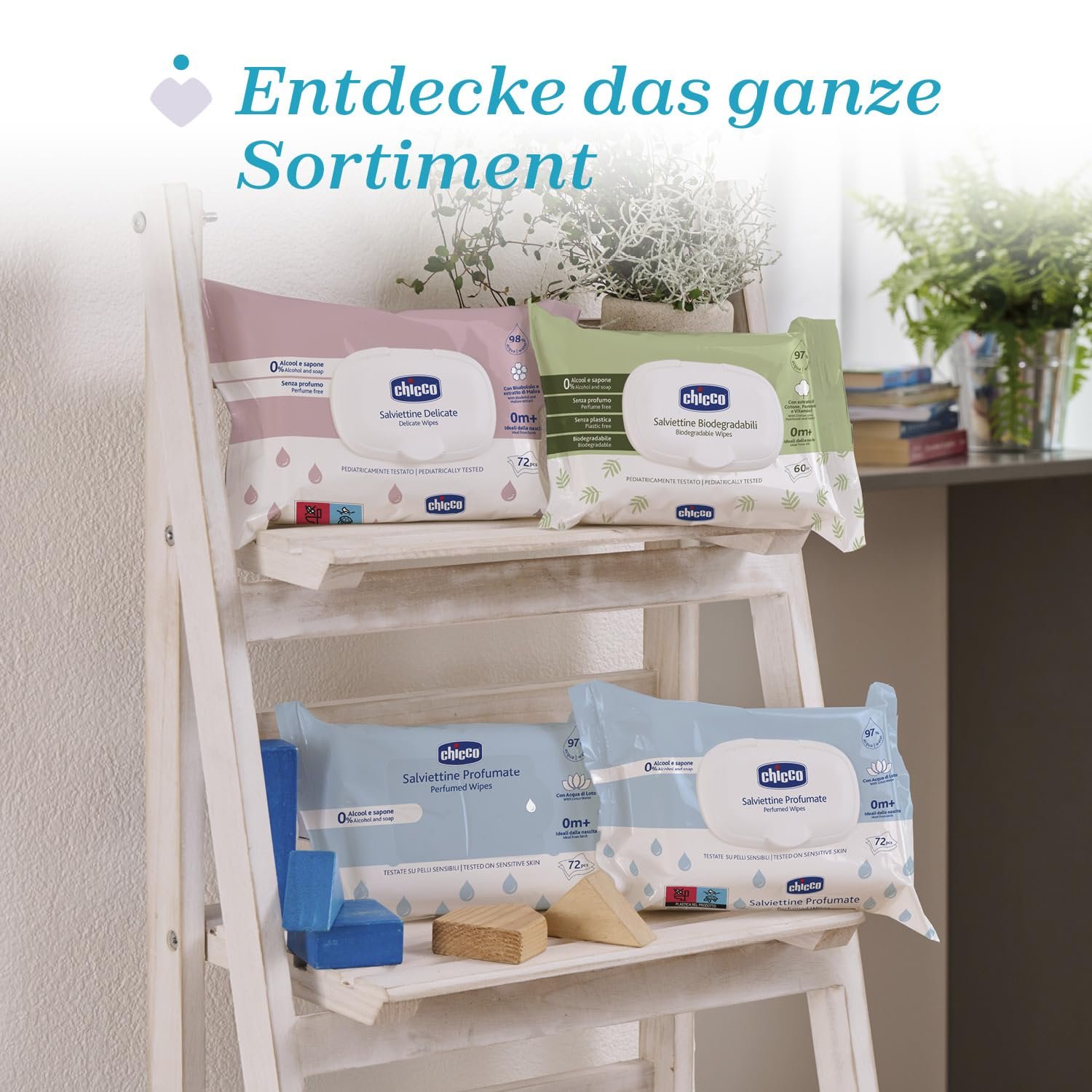 Серветки Chicco Newborn Багатоцільові, для дітей, без спирту, з запахом, для чутливої шкіри, 12 упаковок по 72 серветки (864 серветки), фото №6