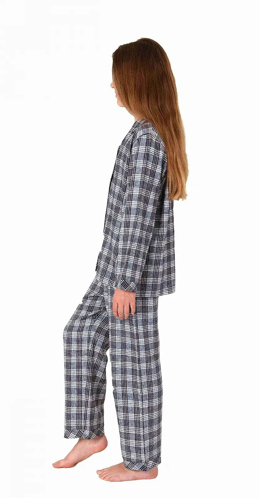 Піжама для дівчинки з довгими рукавами фланелева в клітинку на ґудзиках, фото №3
