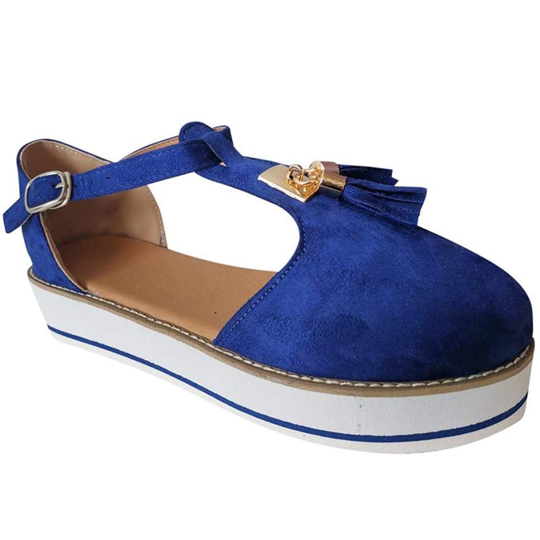 Сандалі CrEev Платформа Шкіряні Китиці Закритий Носок Пряжка Ремінець на Щиколотці Вінтажний Пляжний стиль, фото №2