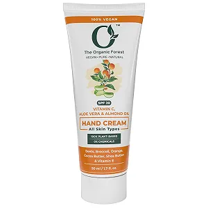 Крем для рук Organic Forest Витамин C с защитой от солнца SPF, масло ши, масло какао, миндальное масло, кокосовое масло и алоэ вера - увлажняющий крем для стареющей кожи, от темных пятен | На растительной основе, дорожный размер | - Фото 1