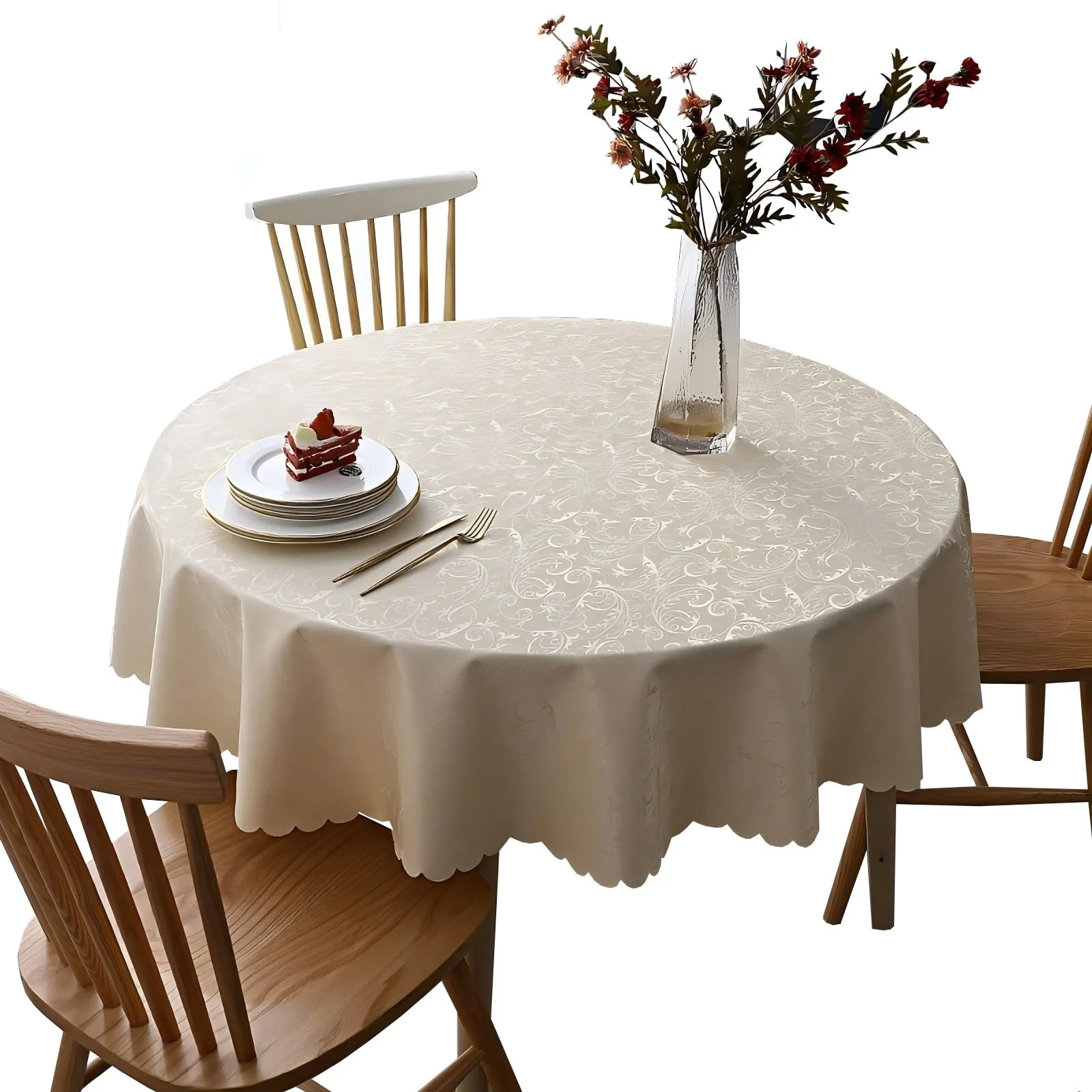 Скатертина PVC Round кругла водонепроникна 120 см Beige, фото №1