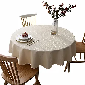 Скатертина PVC Round кругла водонепроникна 120 см Beige - Фото 1