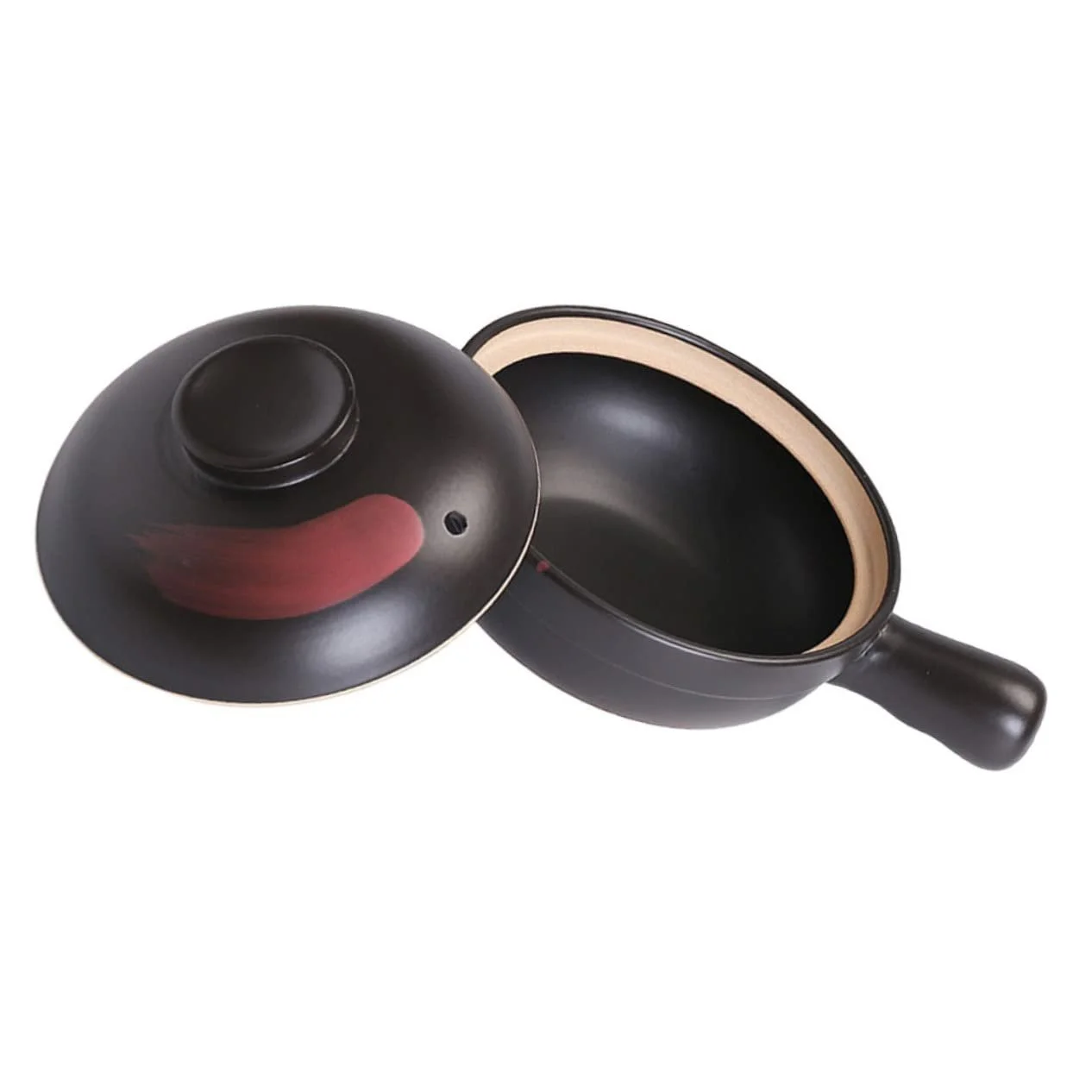 Ківш з кришкою глиняний з ручкою для плити, фото №1